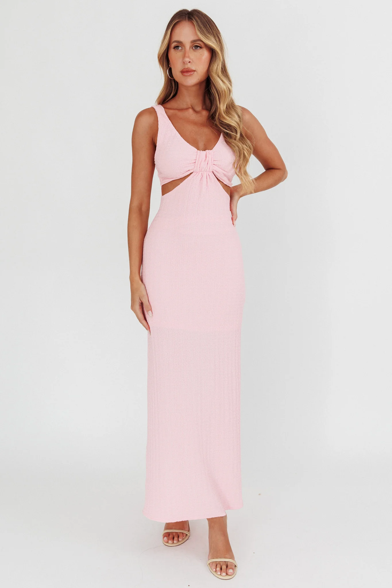 Kharissa Cut-Out Textured Maxi Dress Pink - Image 3