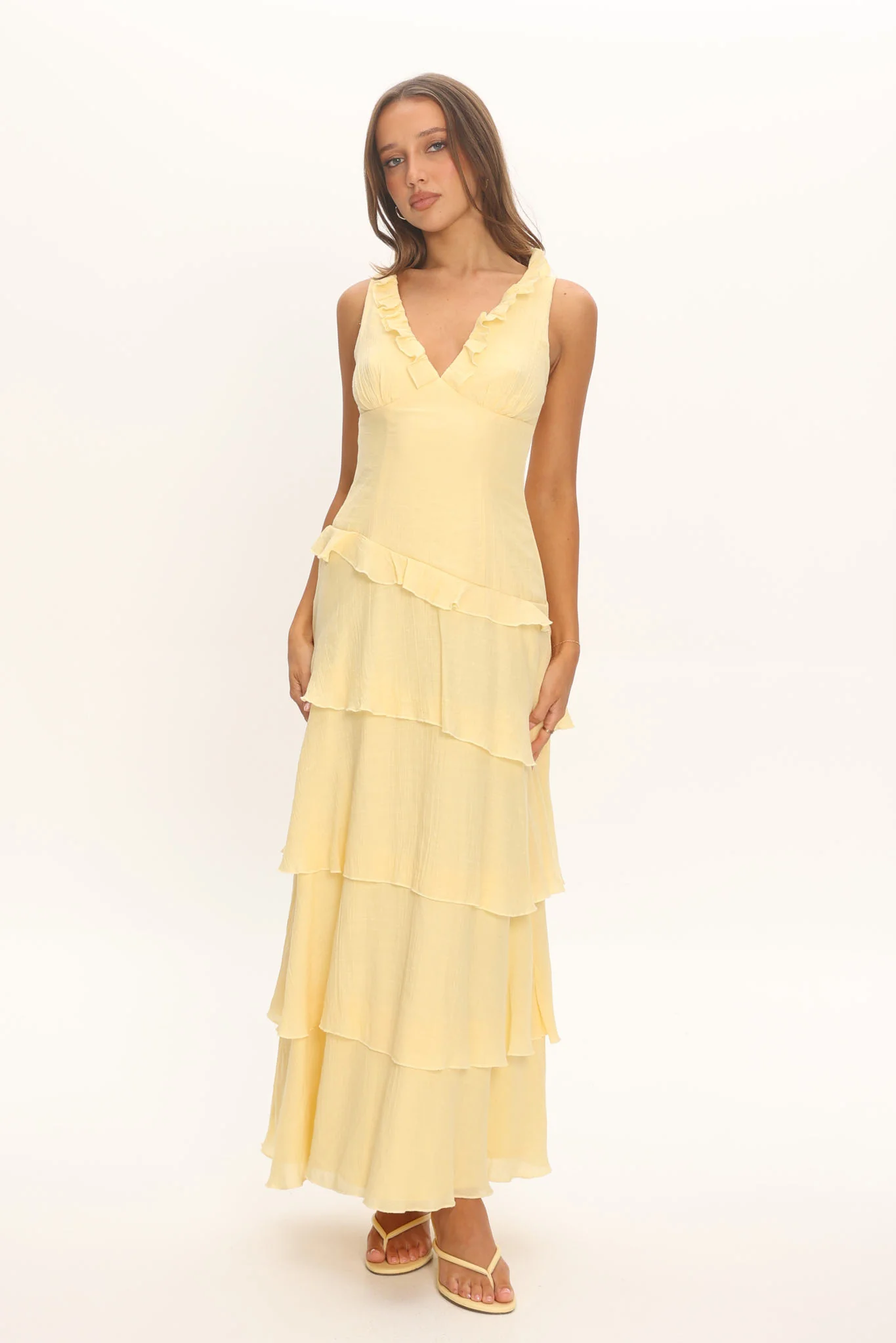 Khlara V-Neck Frill Trim Maxi Dress Butter - Image 2