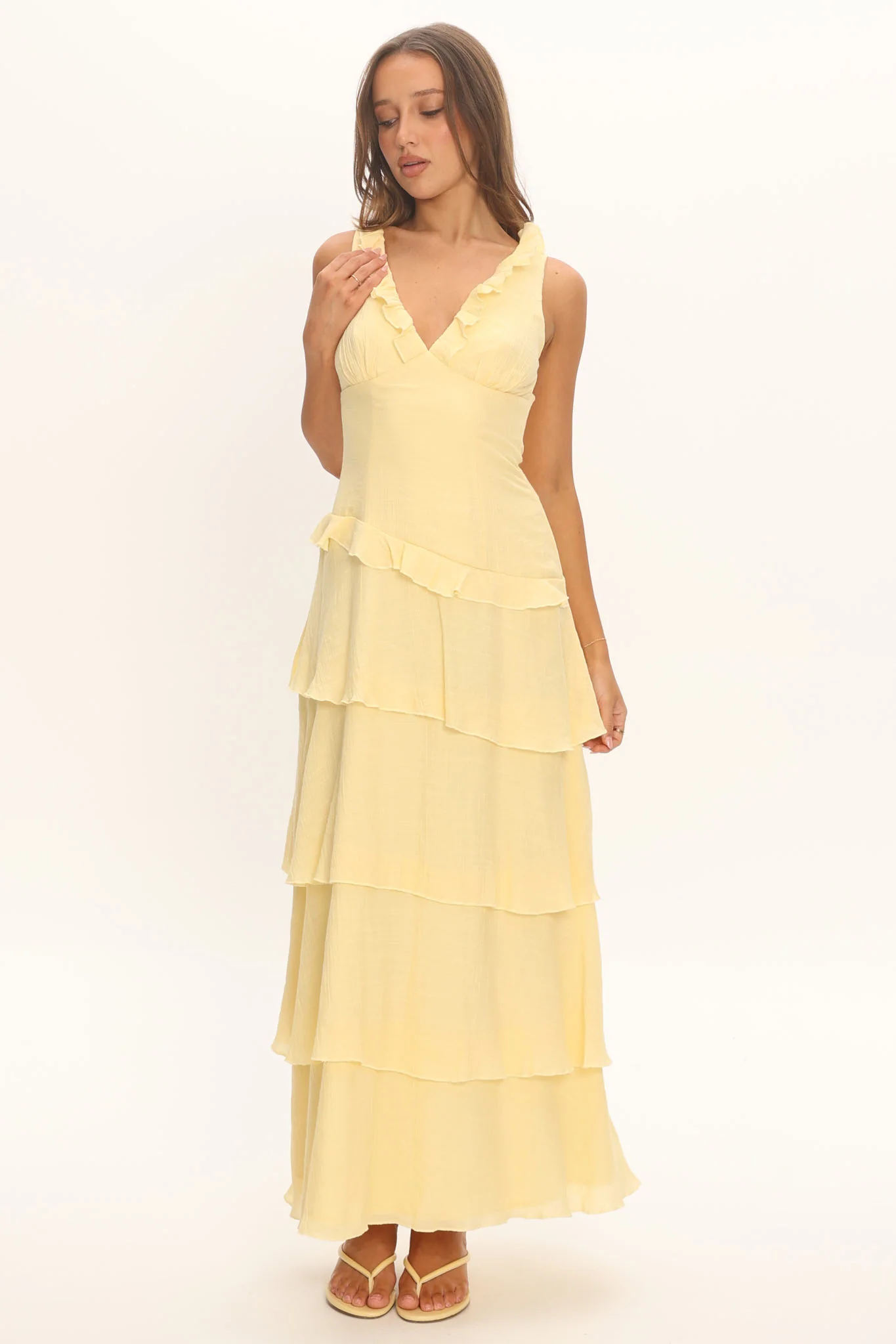 Khlara V-Neck Frill Trim Maxi Dress Butter - Image 4