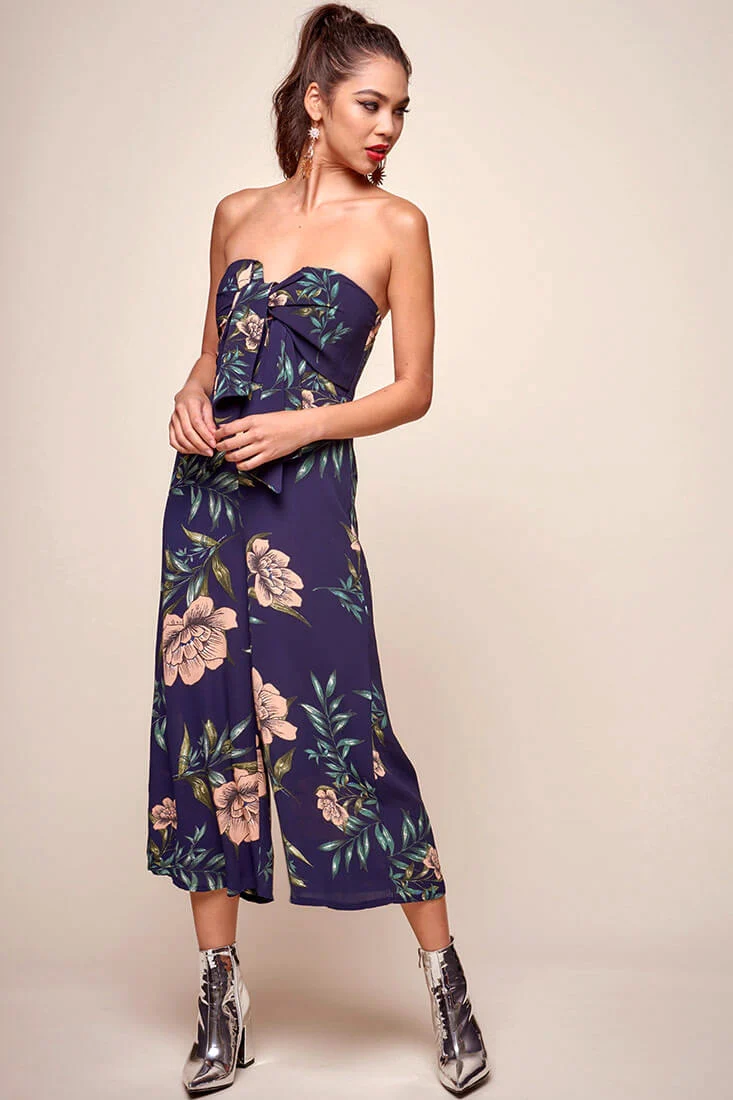 Khloe Floral Bow Tie Jumpsuit Navy - Image 2