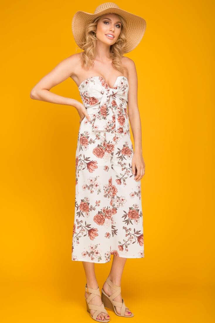 Khloe Floral Summer Bow Tie Jumpsuit White - Image 4