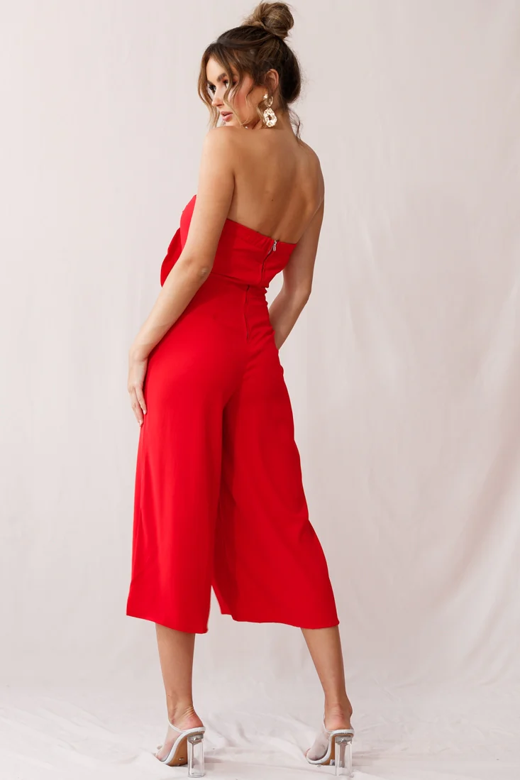 Khloe Summer Bow Tie Jumpsuit Red - Image 3