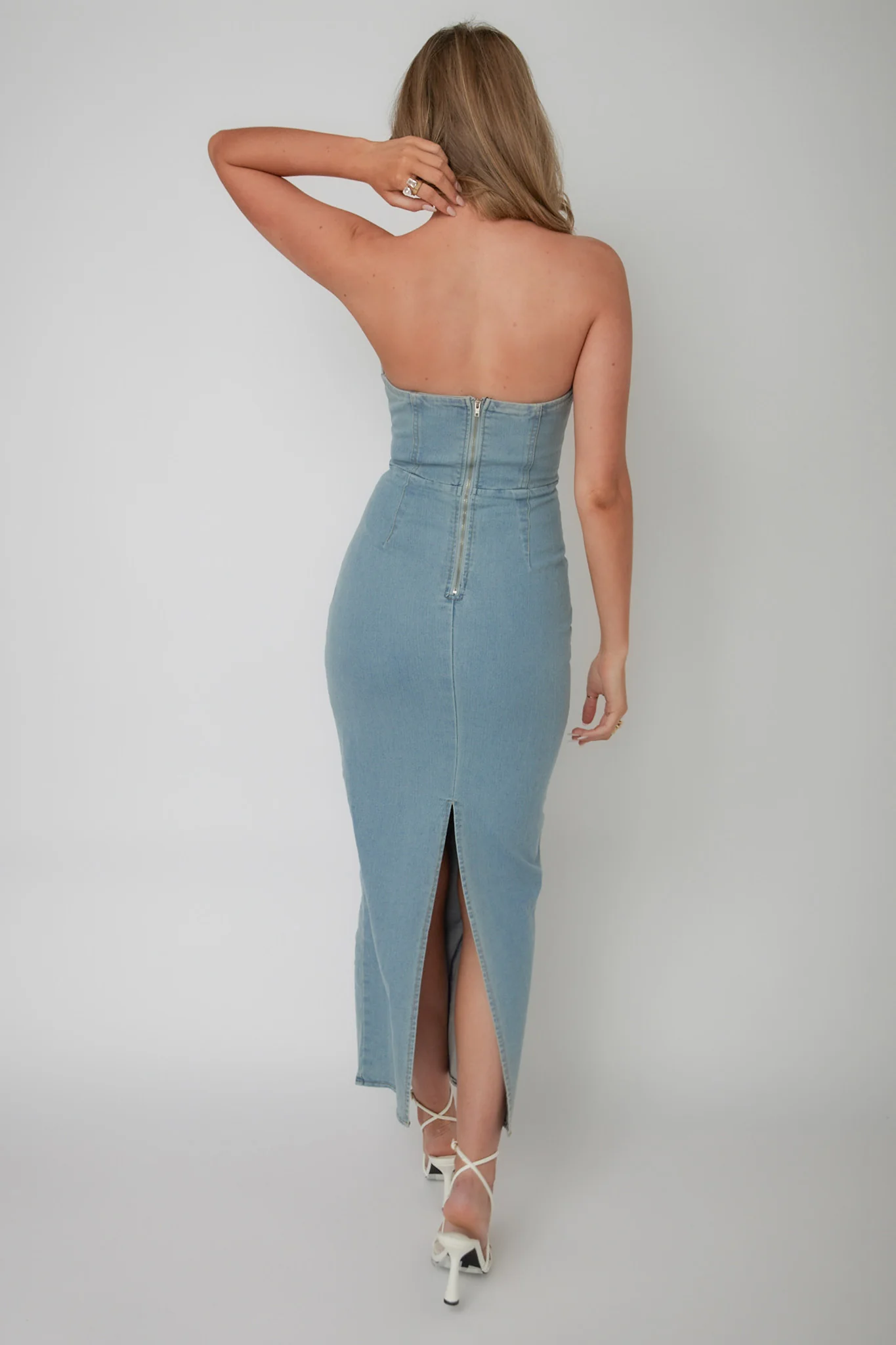 Kialyn Strapless Midi Dress Denim Blue - Image 2