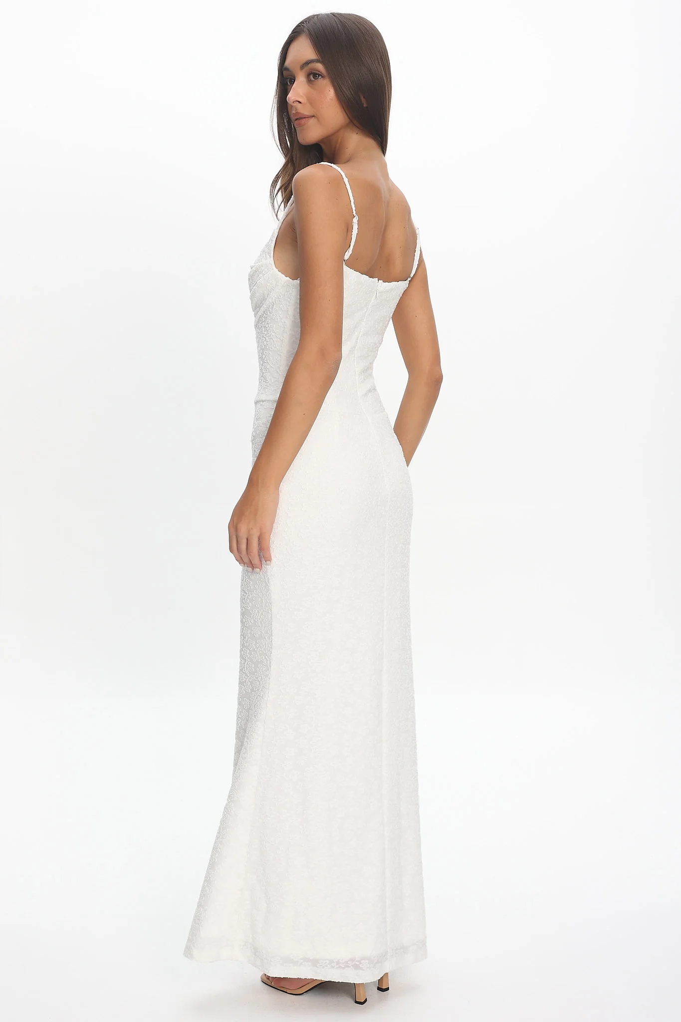 Kianah Pleat Bust Textured Maxi Dress Ivory - Image 3