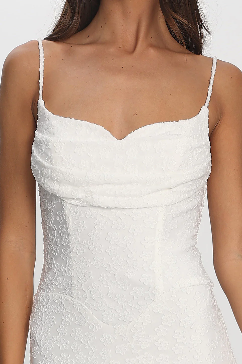Kianah Pleat Bust Textured Maxi Dress Ivory - Image 4