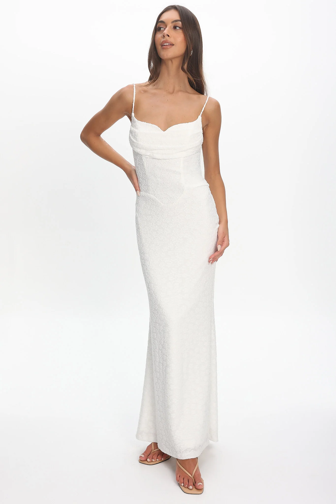 Kianah Pleat Bust Textured Maxi Dress Ivory - Image 5
