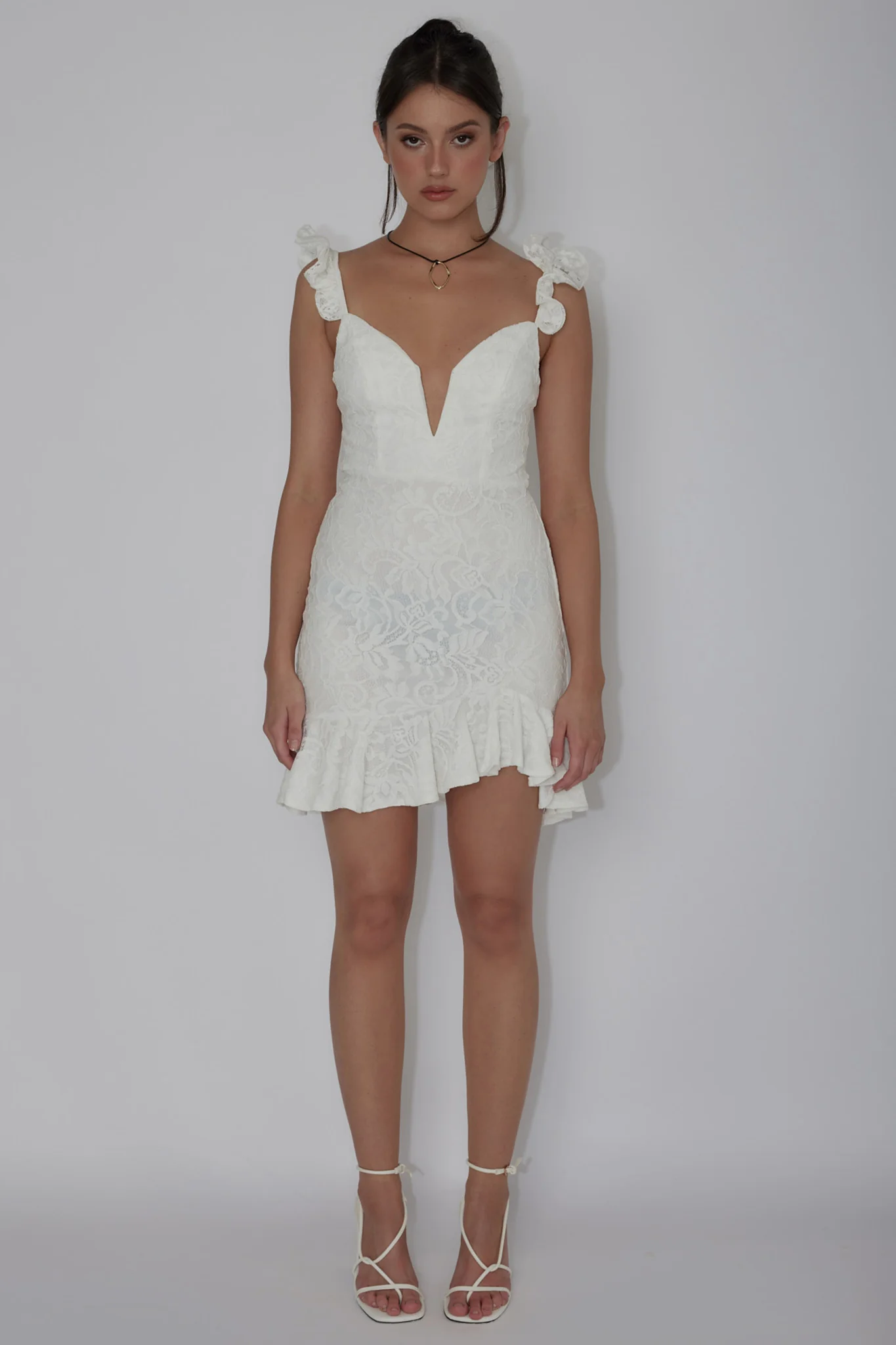 Kianna Ruffle Strap Lace Mini Dress White - Image 2