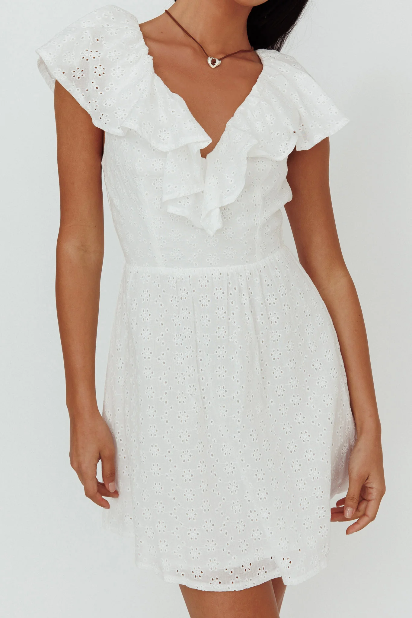 Kiarah Eyelet Ruffle Mini Dress White - Image 2