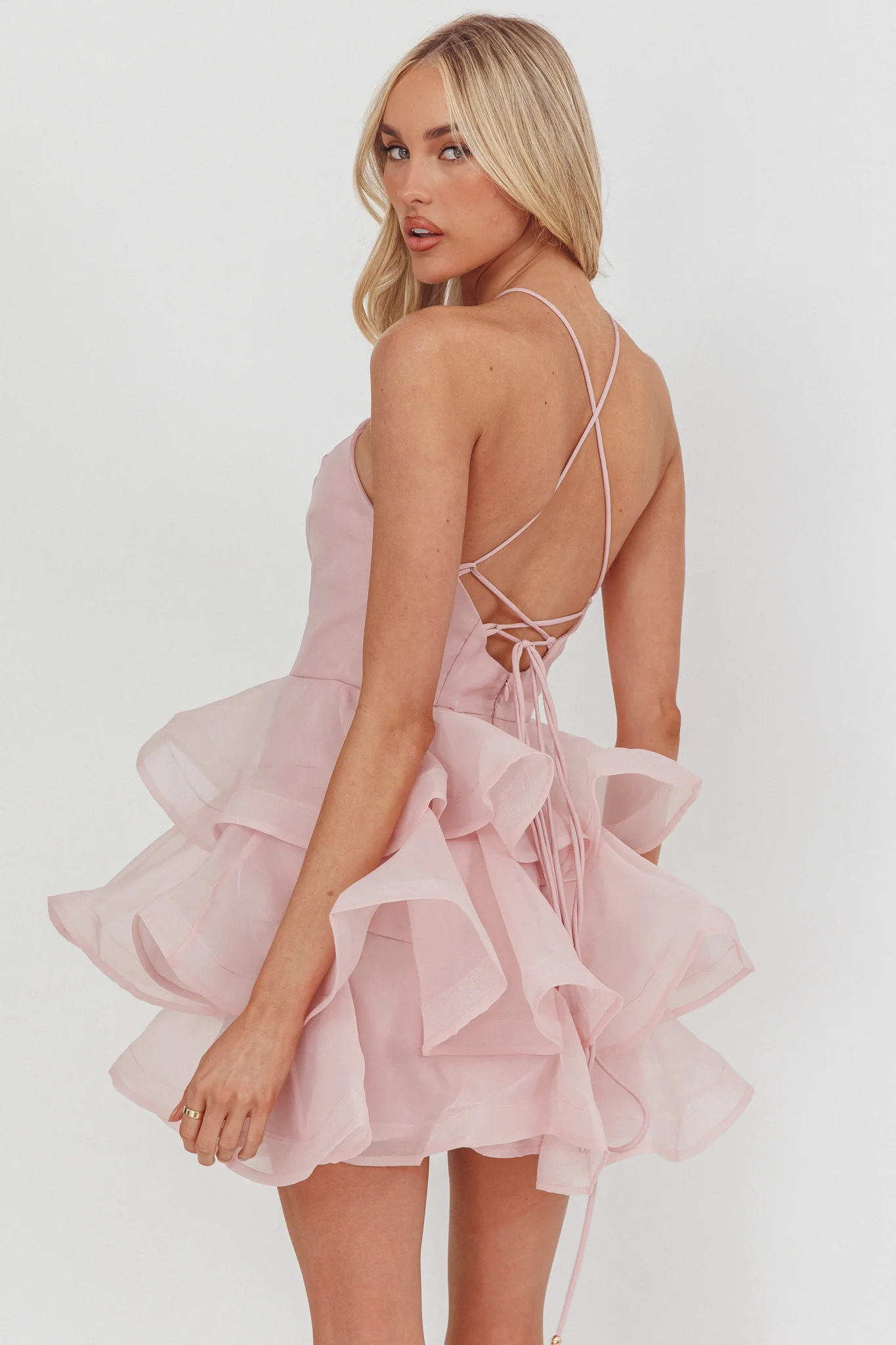 Kiera Layered Ruffle Strappy Mini Dress Pink - Image 2