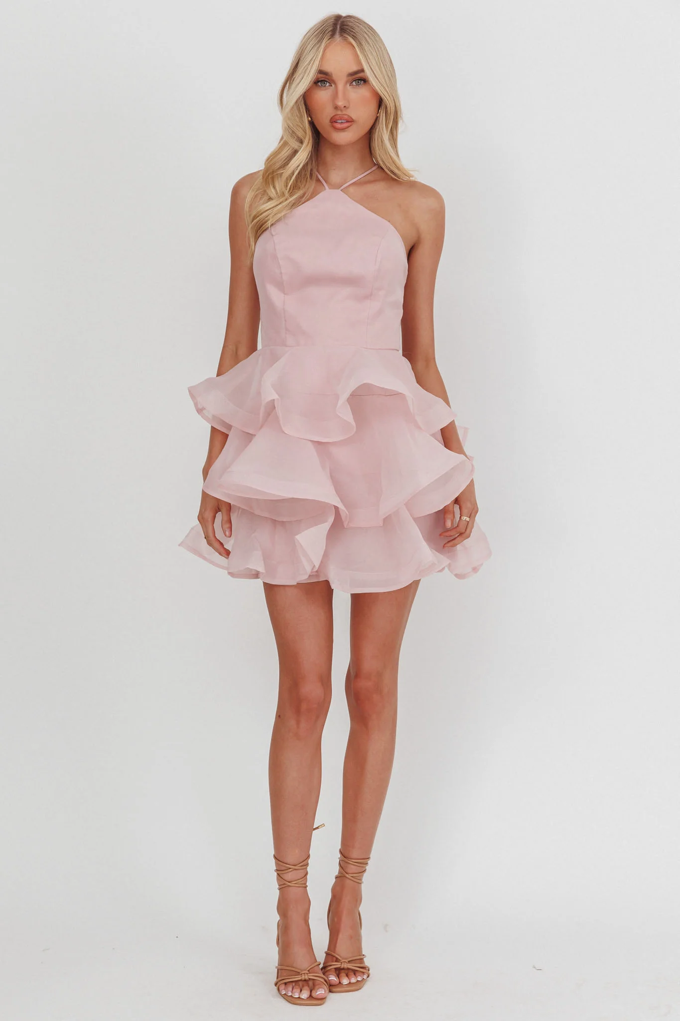 Kiera Layered Ruffle Strappy Mini Dress Pink - Image 4