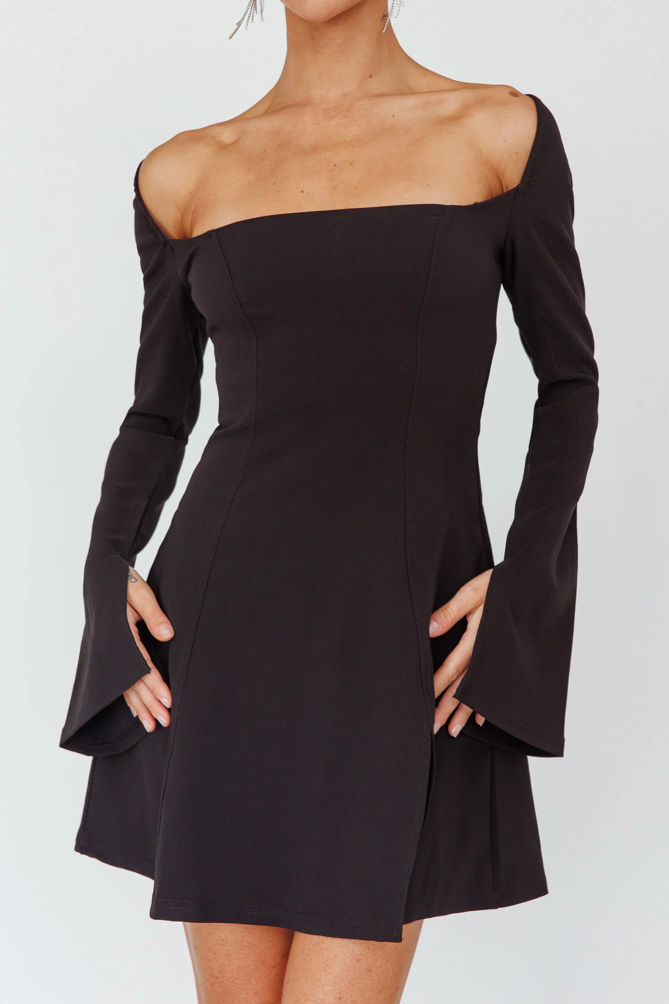 Kieran Long Sleeve A-Line Mini Dress Black - Image 4