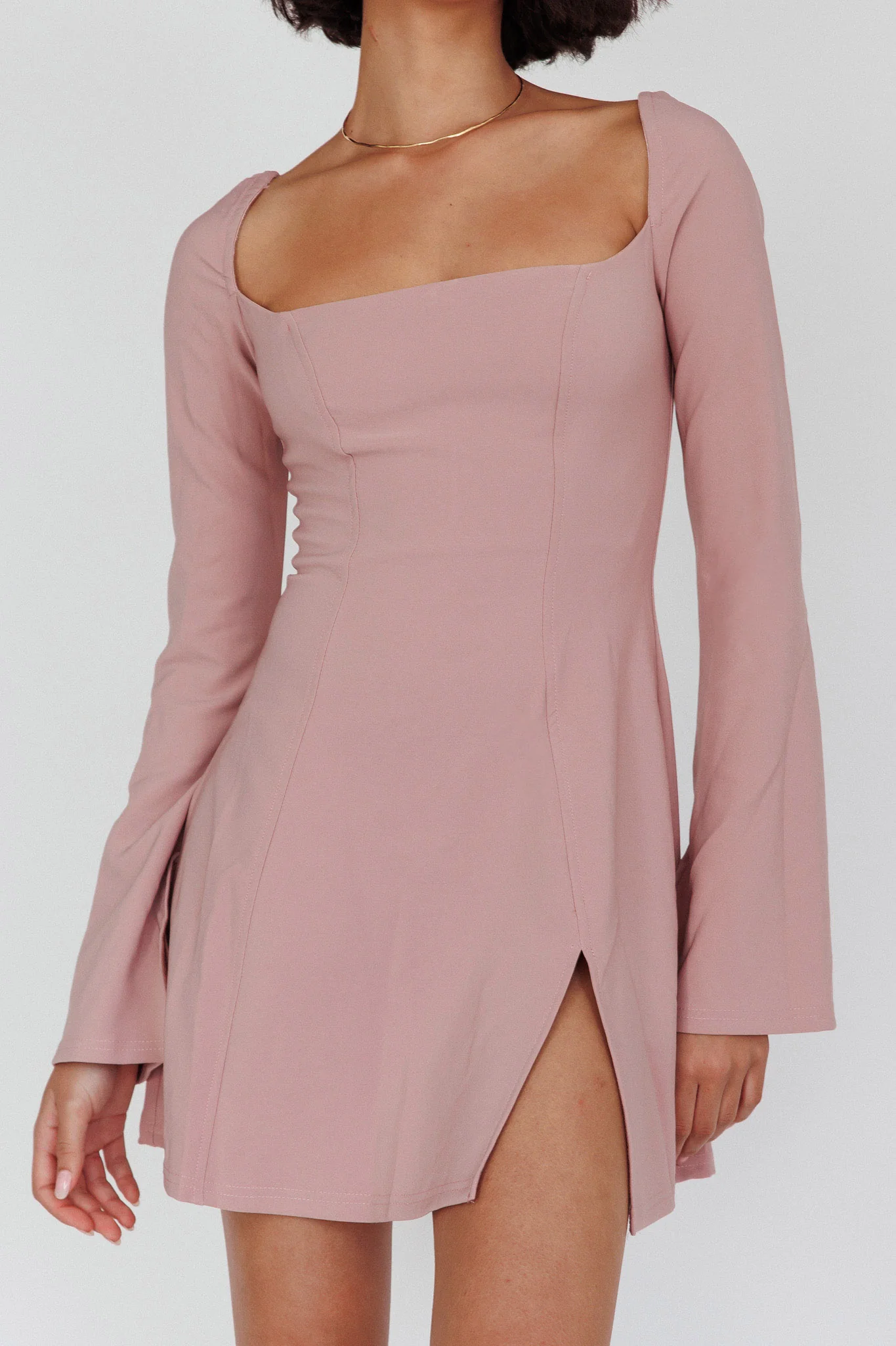 Kieran Long Sleeve A-Line Mini Dress Blush - Image 4