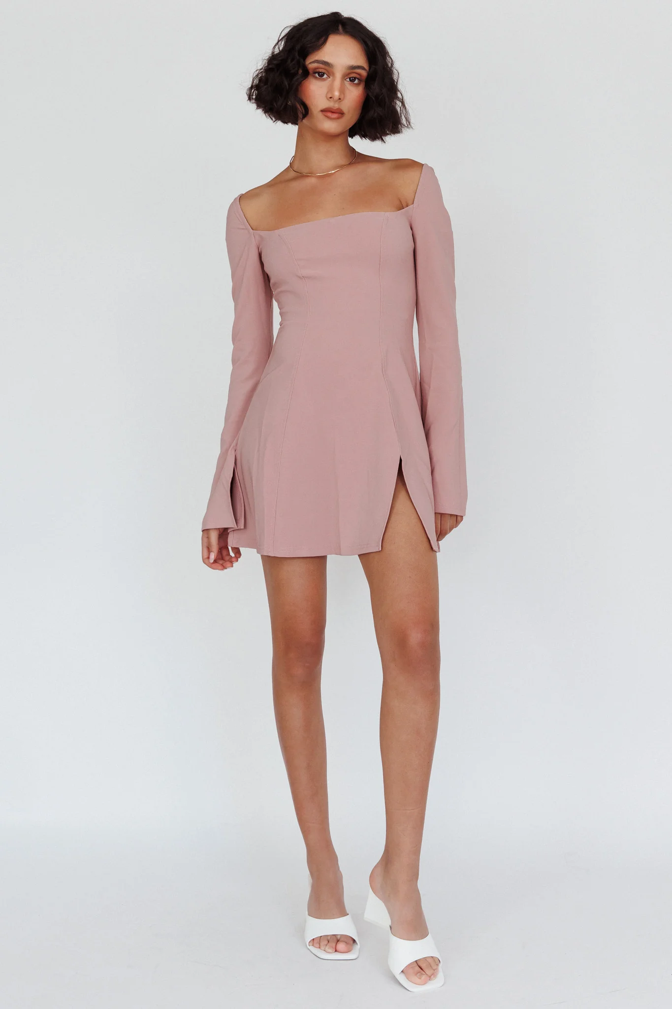 Kieran Long Sleeve A-Line Mini Dress Blush - Image 6