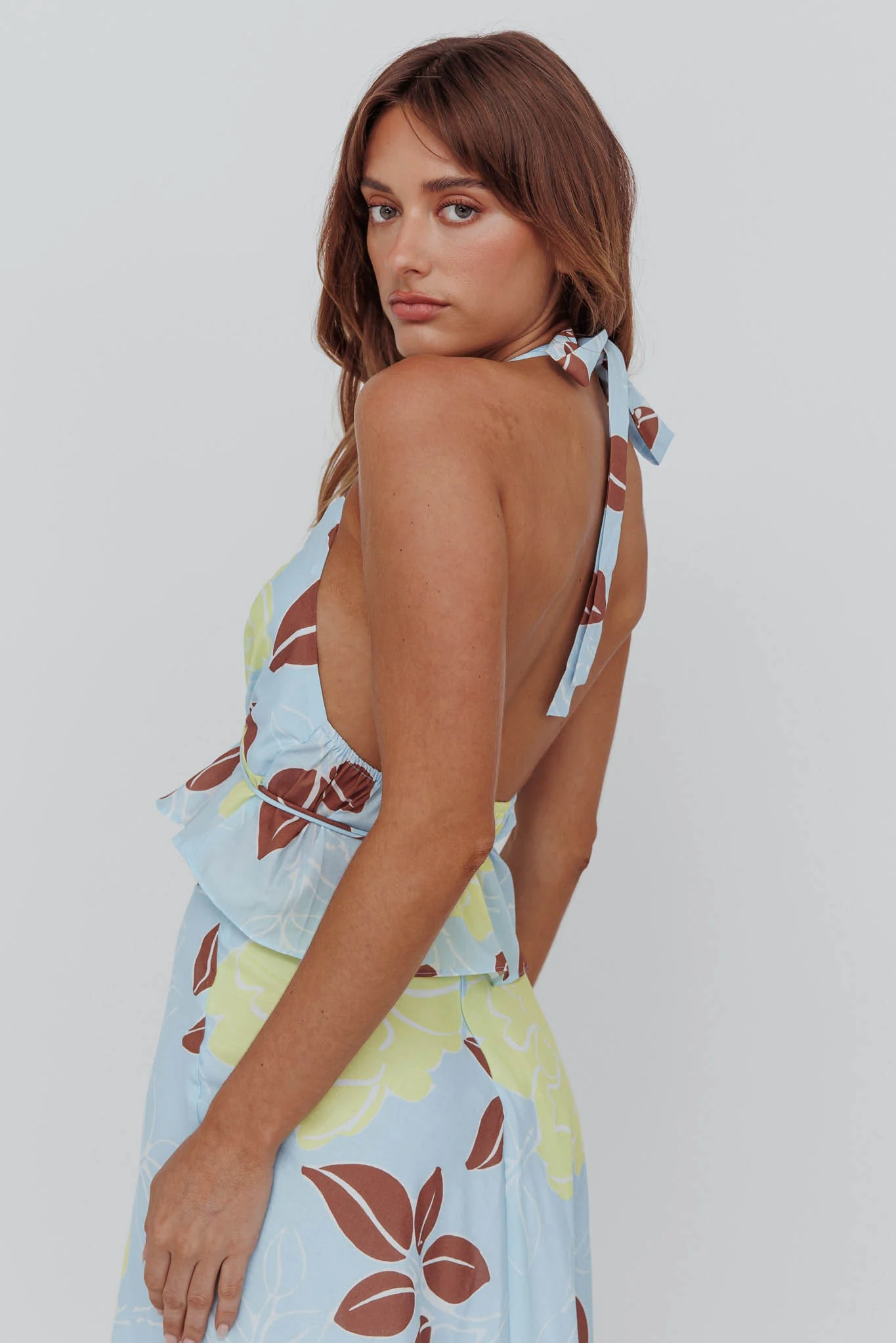 Kika Halterneck Crop Top Floral Blue - Image 2