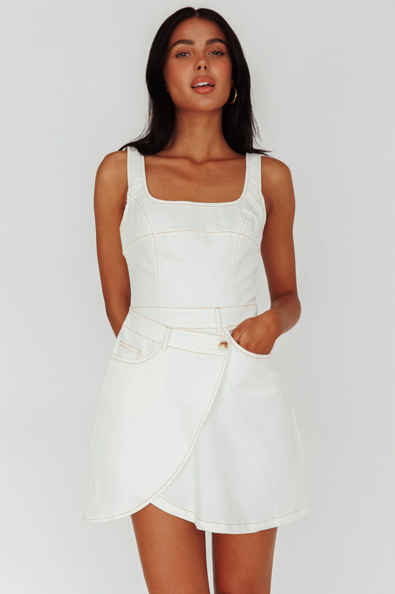 Killara Pocket Wrap Mini Dress Cream - Image 5