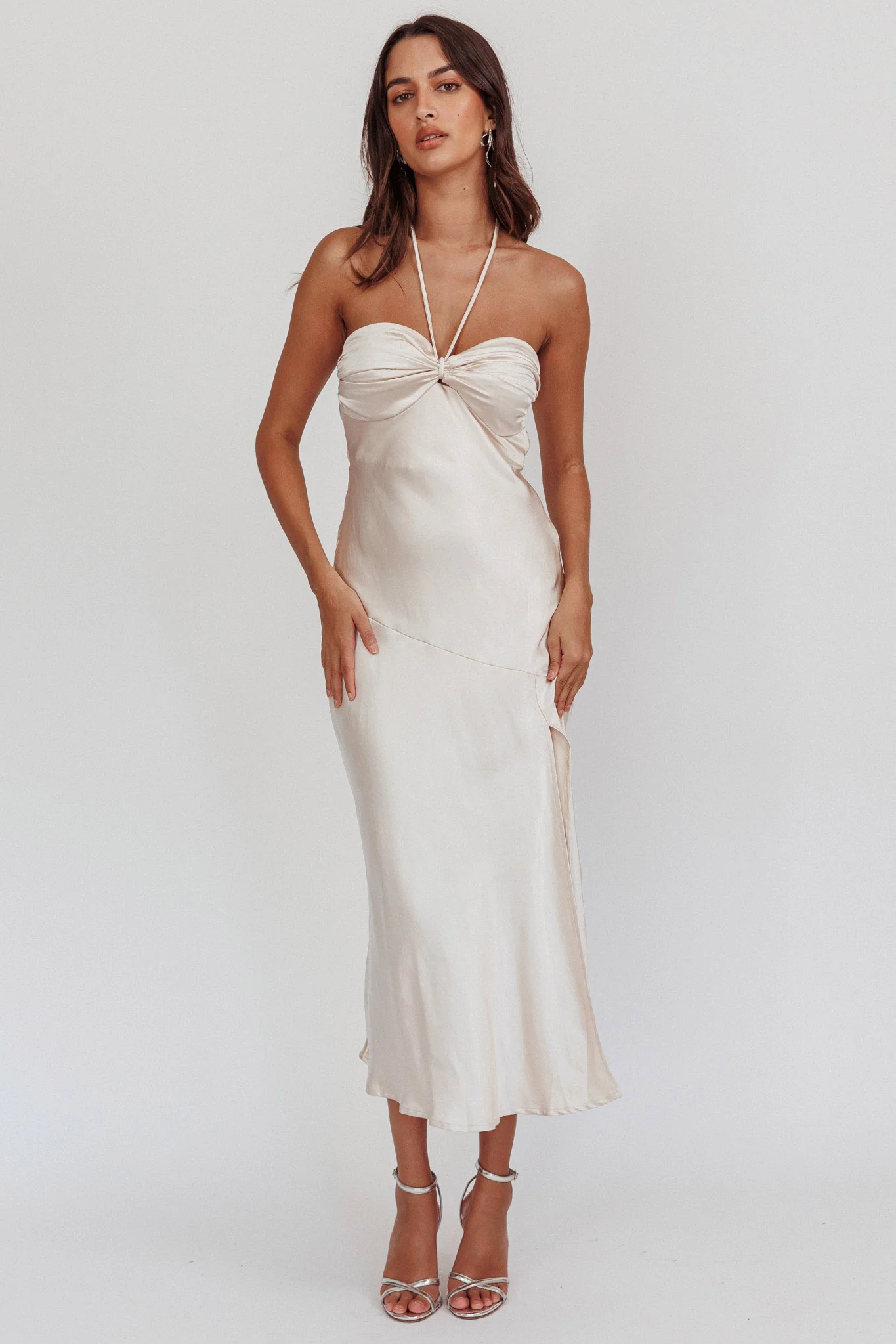 Kindred Spirit Strapless Gathered Bust Midi Dress Champagne - Image 2