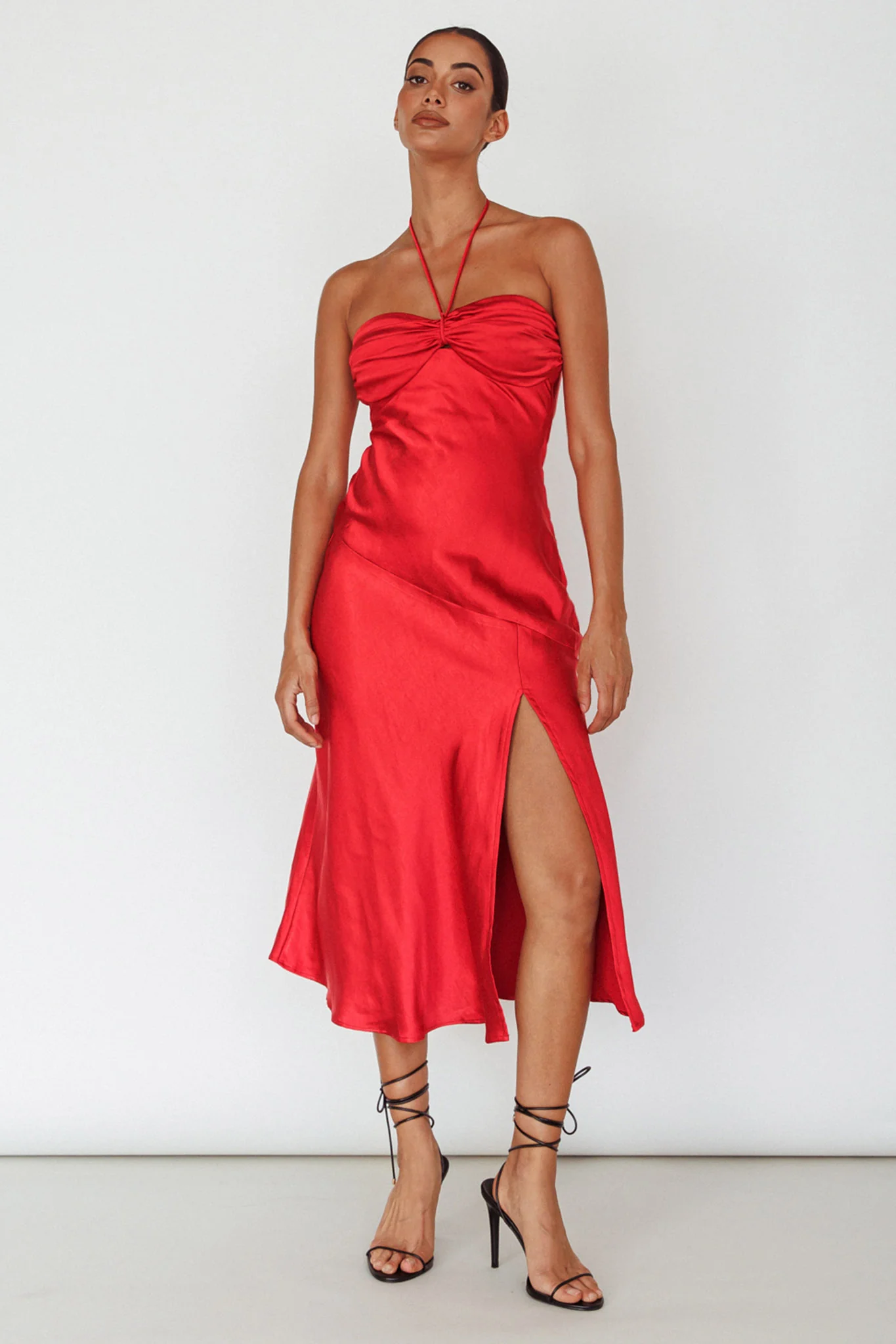 Kindred Spirit Strapless Gathered Bust Midi Dress Red - Image 9