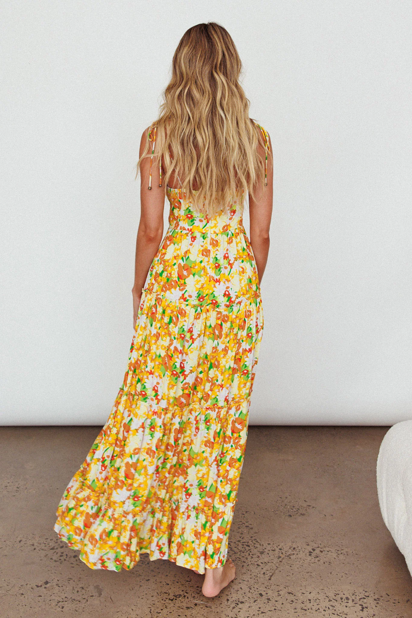 Kinlee Lace-Up Bodice Maxi Dress Floral Orange - Image 2
