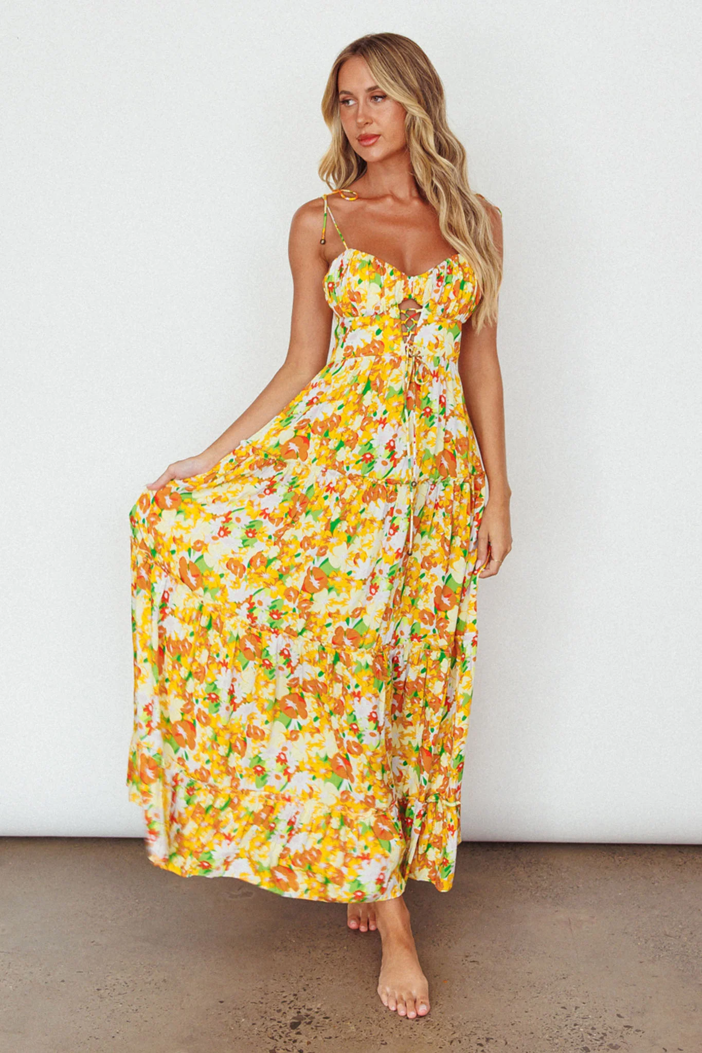 Kinlee Lace-Up Bodice Maxi Dress Floral Orange - Image 6