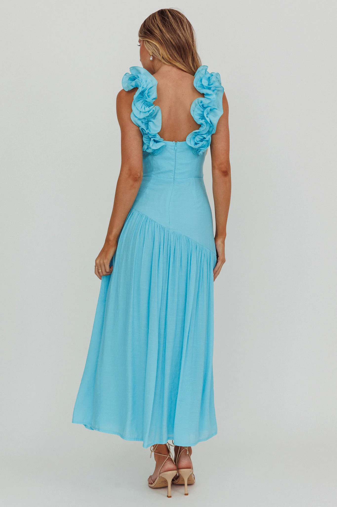 Kinley Ruffle Strap Maxi Dress Blue - Image 2