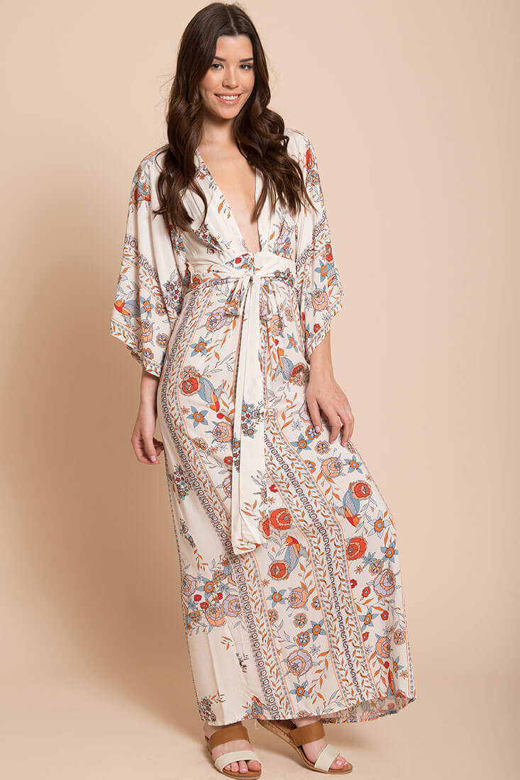 Kira Boho Floral Maxi Dress Orange - Image 3