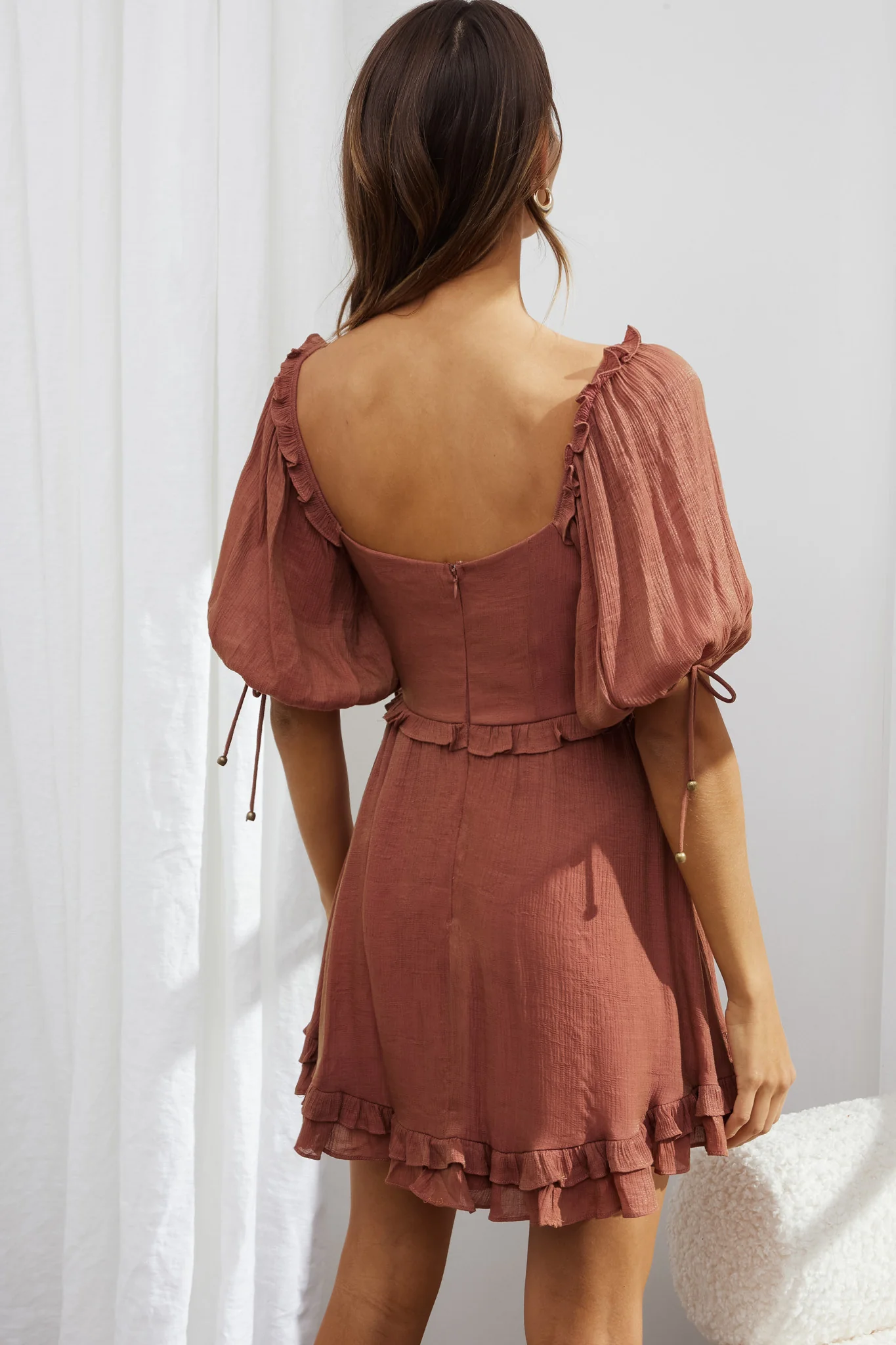 Kirra Puff Sleeve Ruched Bodice Dress Antique Rose - Image 6