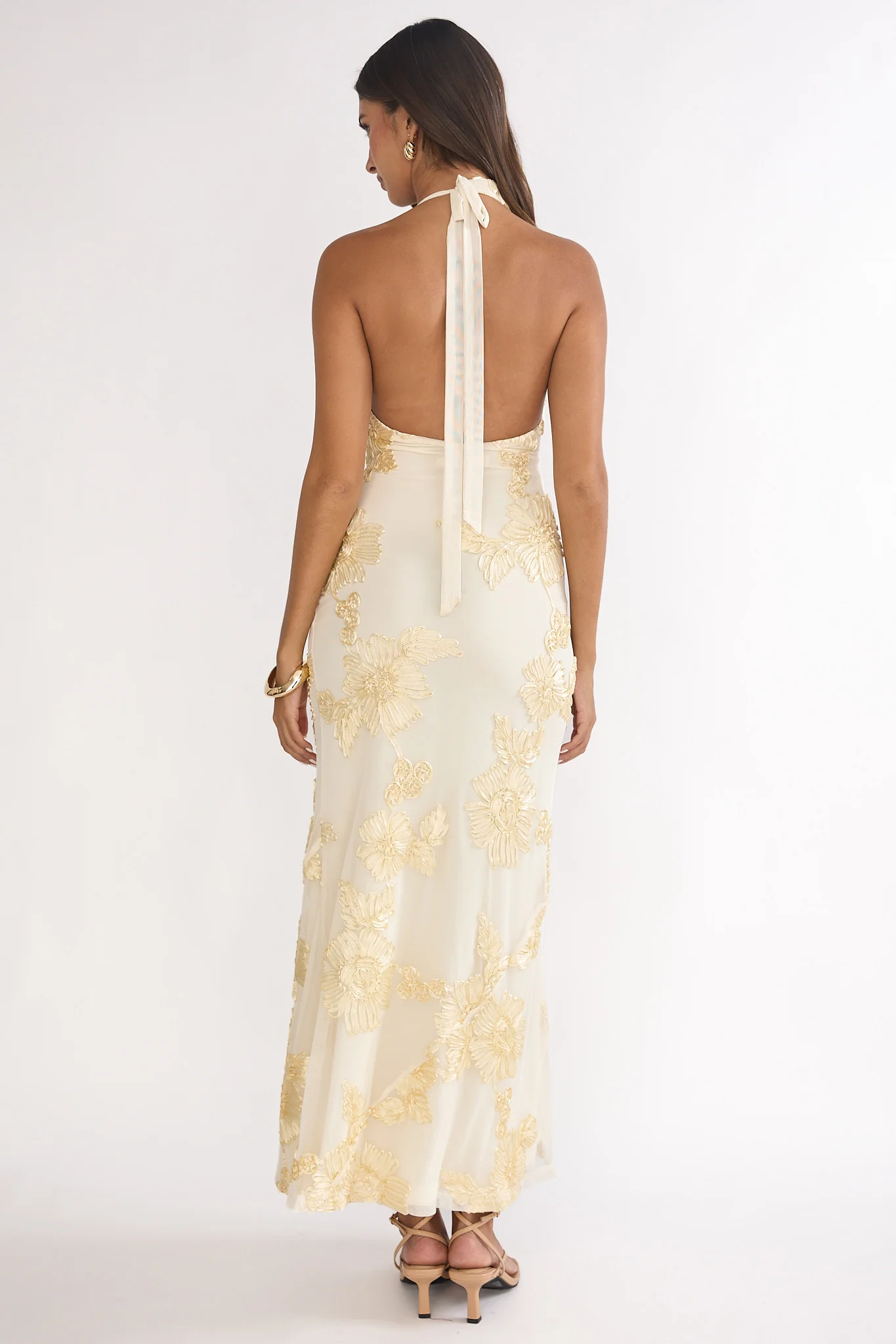Kirralee Asymmetric Halterneck Embellished Maxi Dress Yellow - Image 2