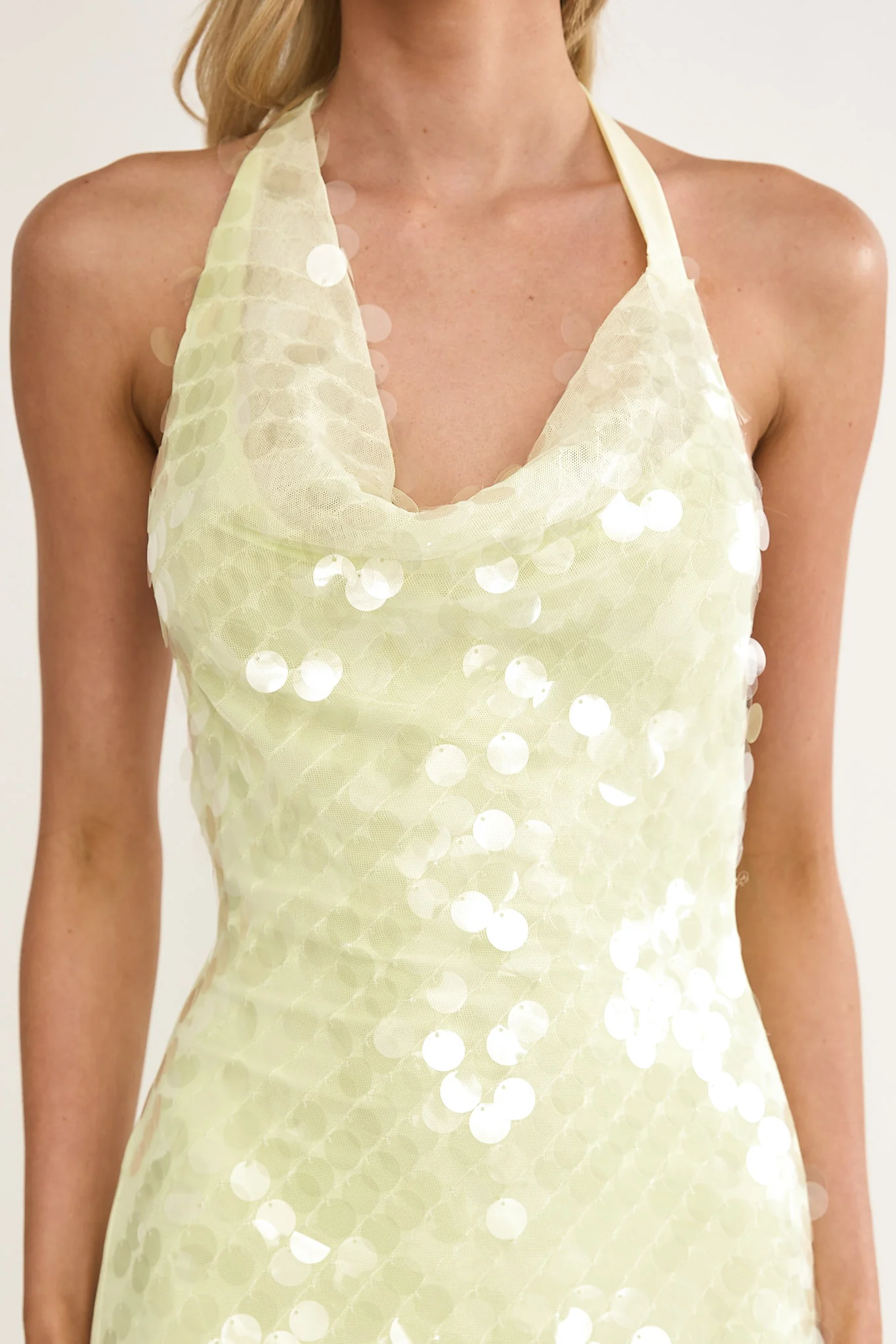 Kirralee Asymmetric Halterneck Sequin Maxi Dress Butter - Image 3