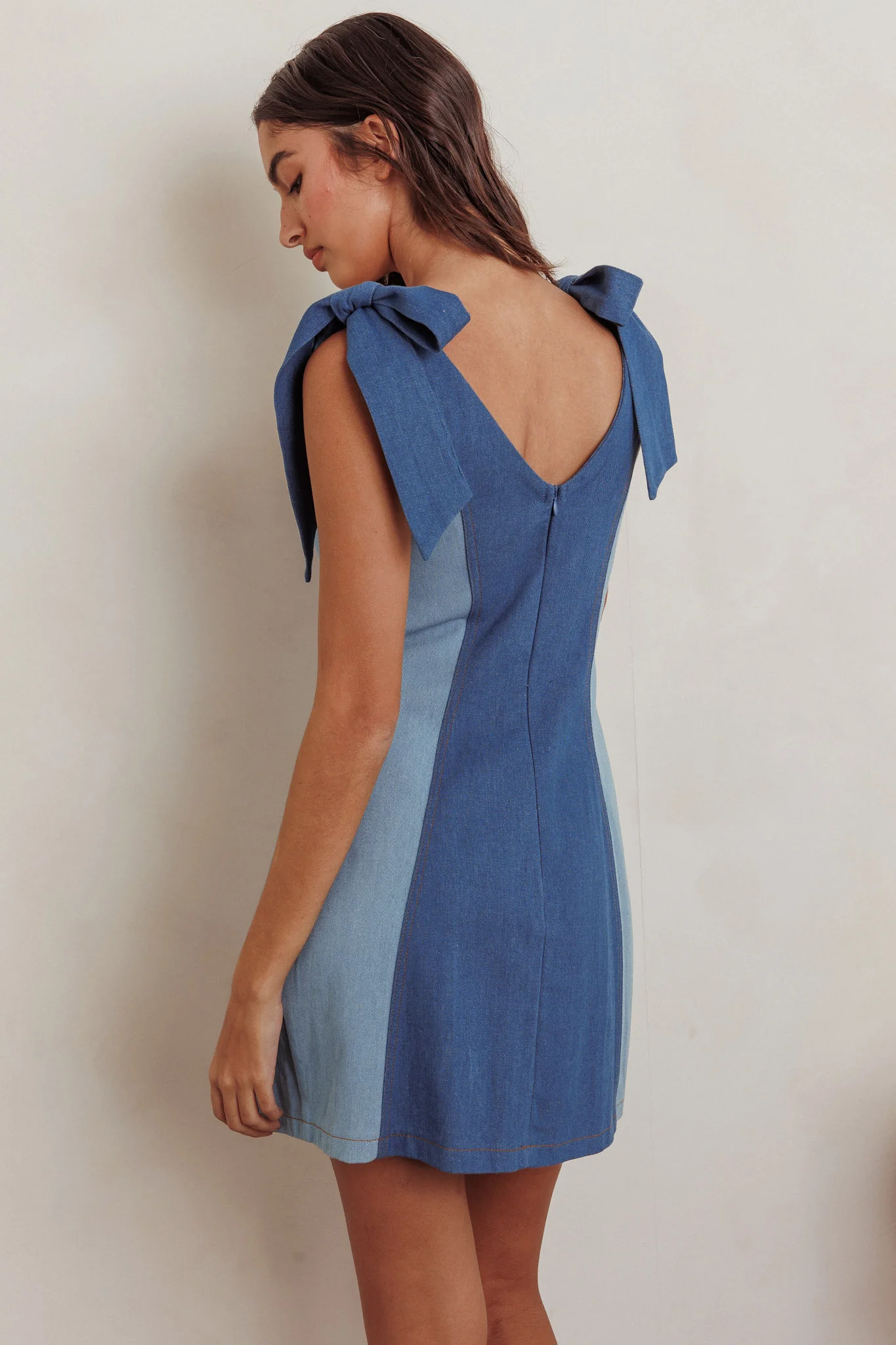 Kiss City Tied Shoulders Contrast Mini Dress Denim - Image 3