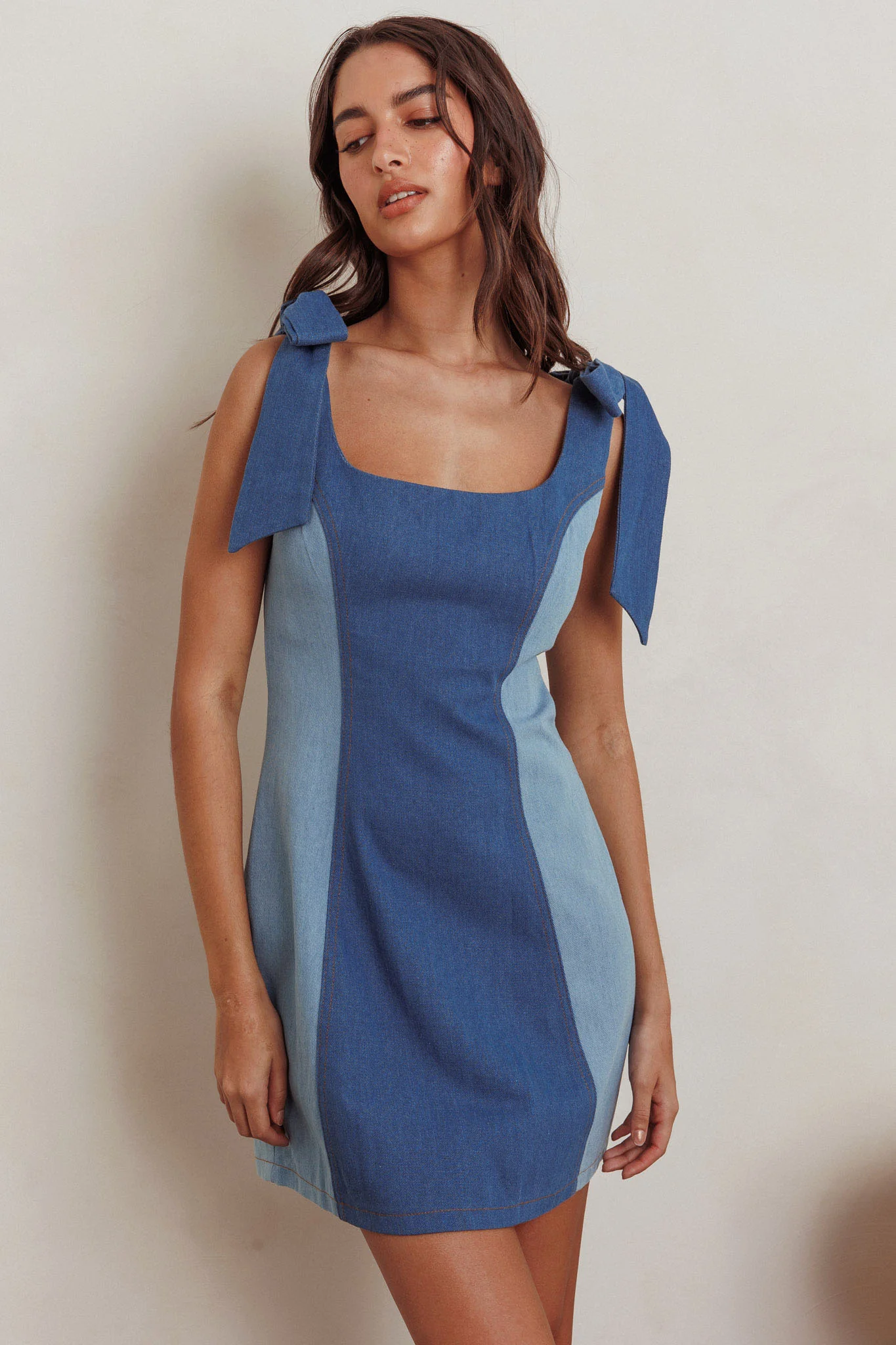 Kiss City Tied Shoulders Contrast Mini Dress Denim - Image 6