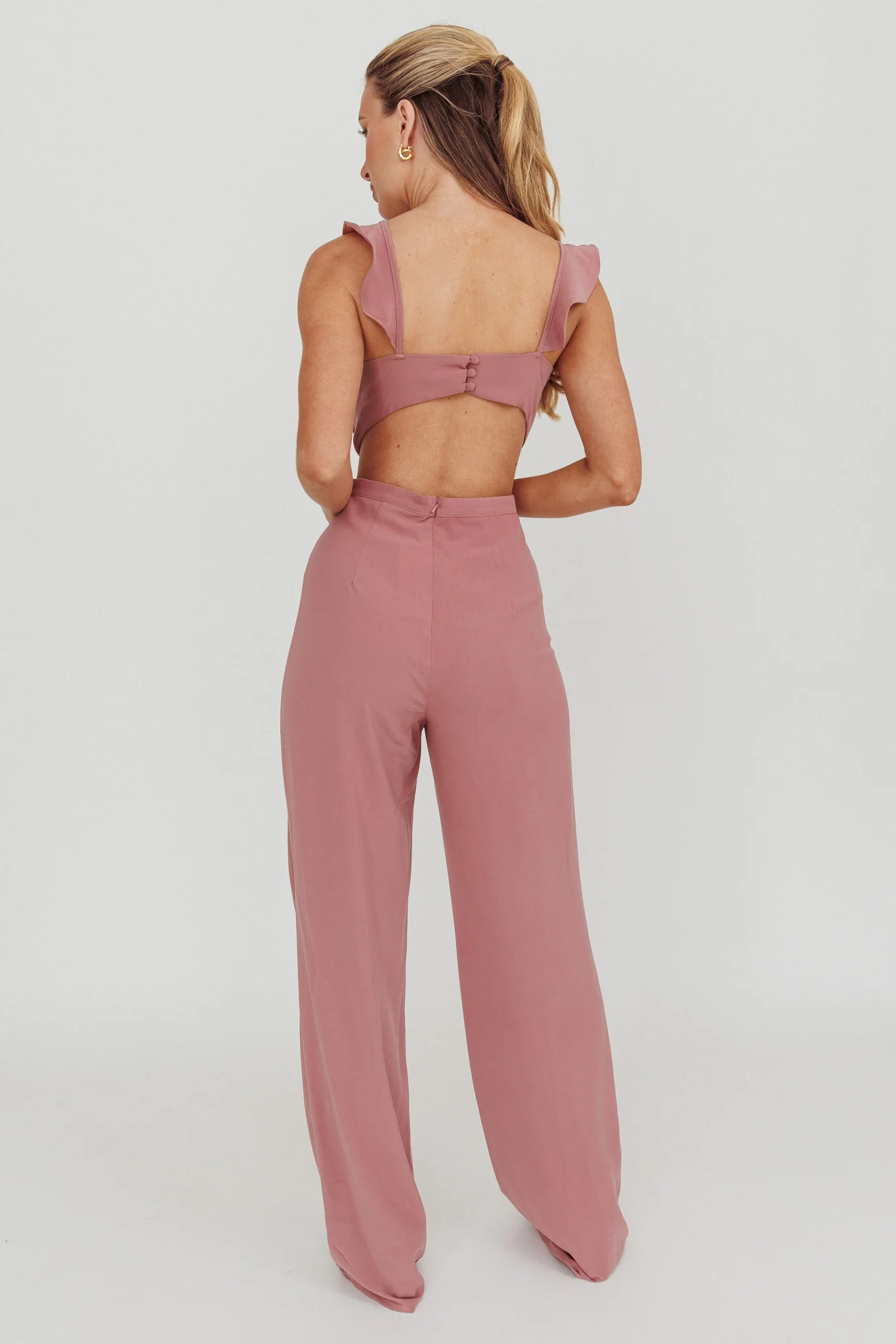Kiss Me Sleeveless Ruffle Jumpsuit Pink - Image 2