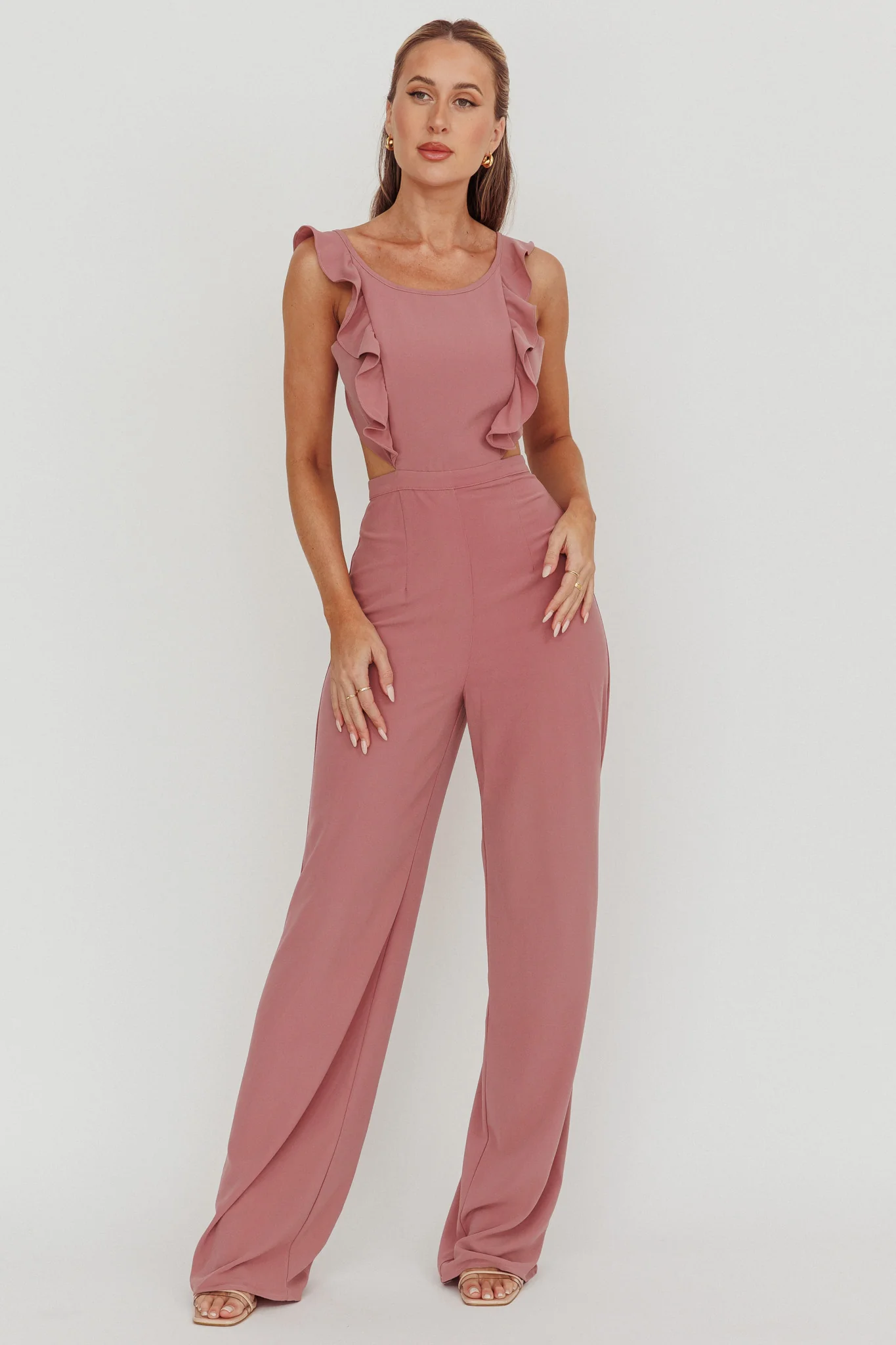 Kiss Me Sleeveless Ruffle Jumpsuit Pink - Image 5