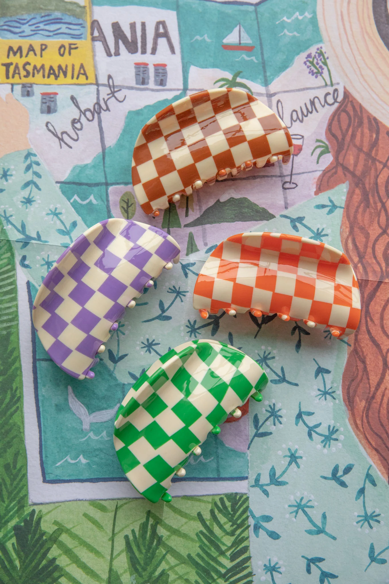 Kitsch Checkered Hair Clip Orange - Image 2