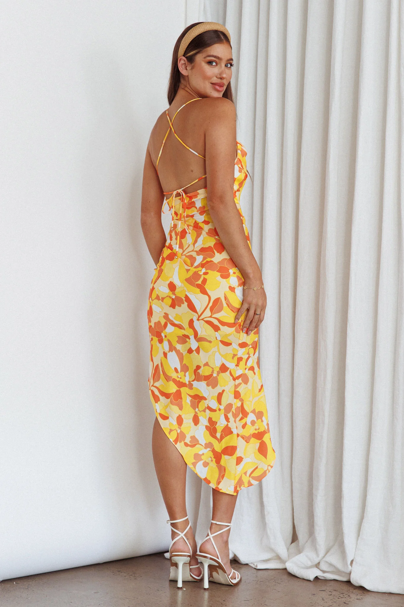 Klara Thigh Split Midi Dress Print Yellow - Image 2