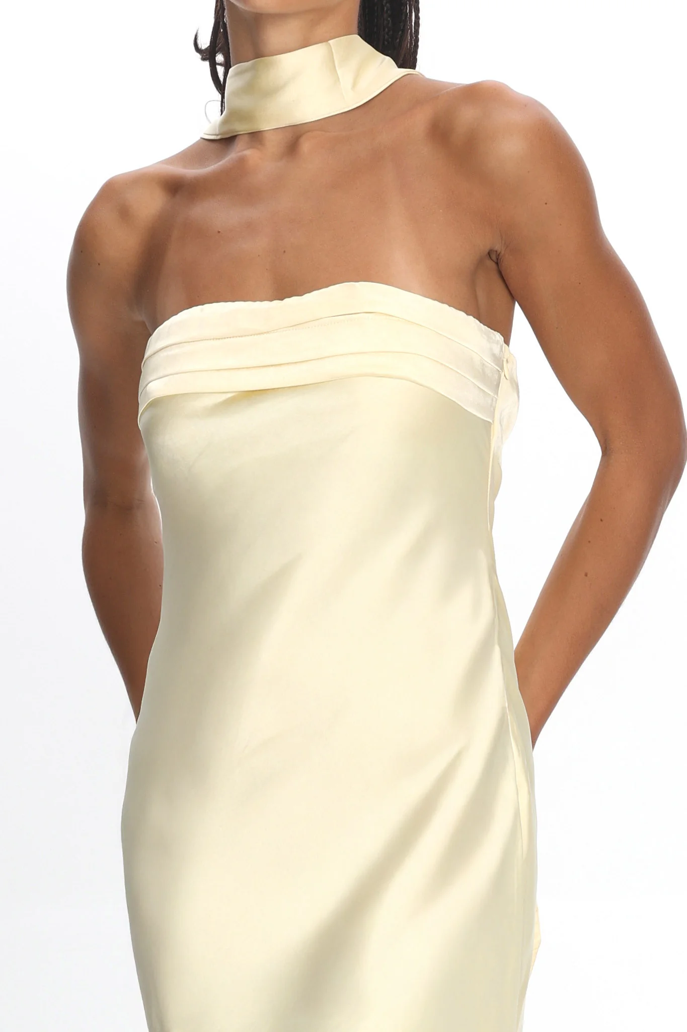 Kona Strapless Pleated Bust Satin Maxi Dress Butter - Image 4