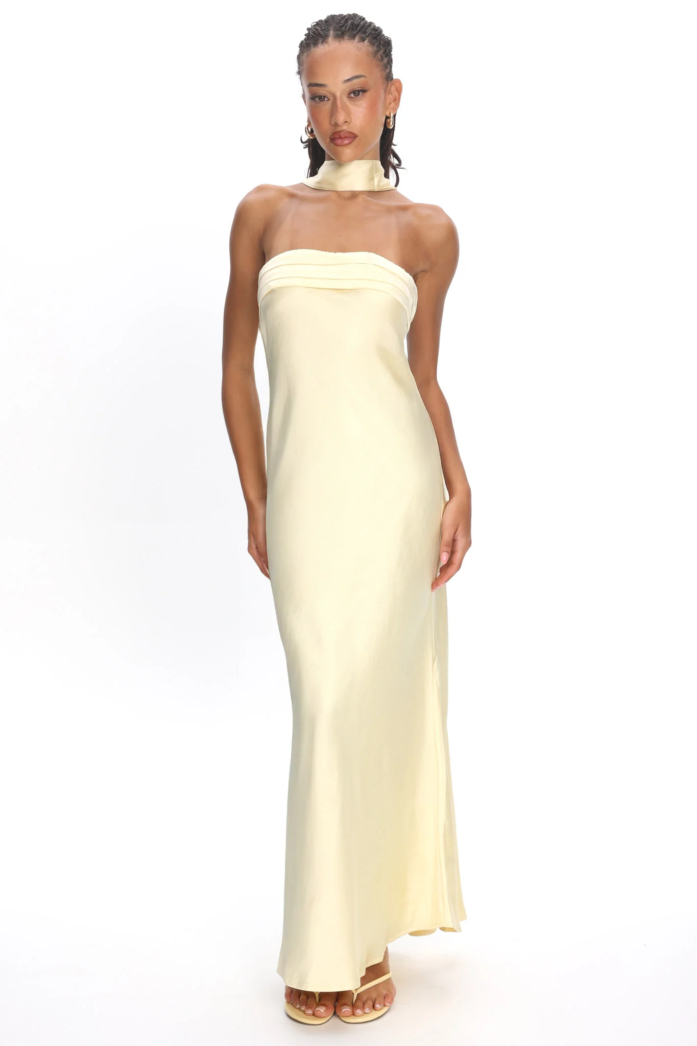 Kona Strapless Pleated Bust Satin Maxi Dress Butter - Image 5