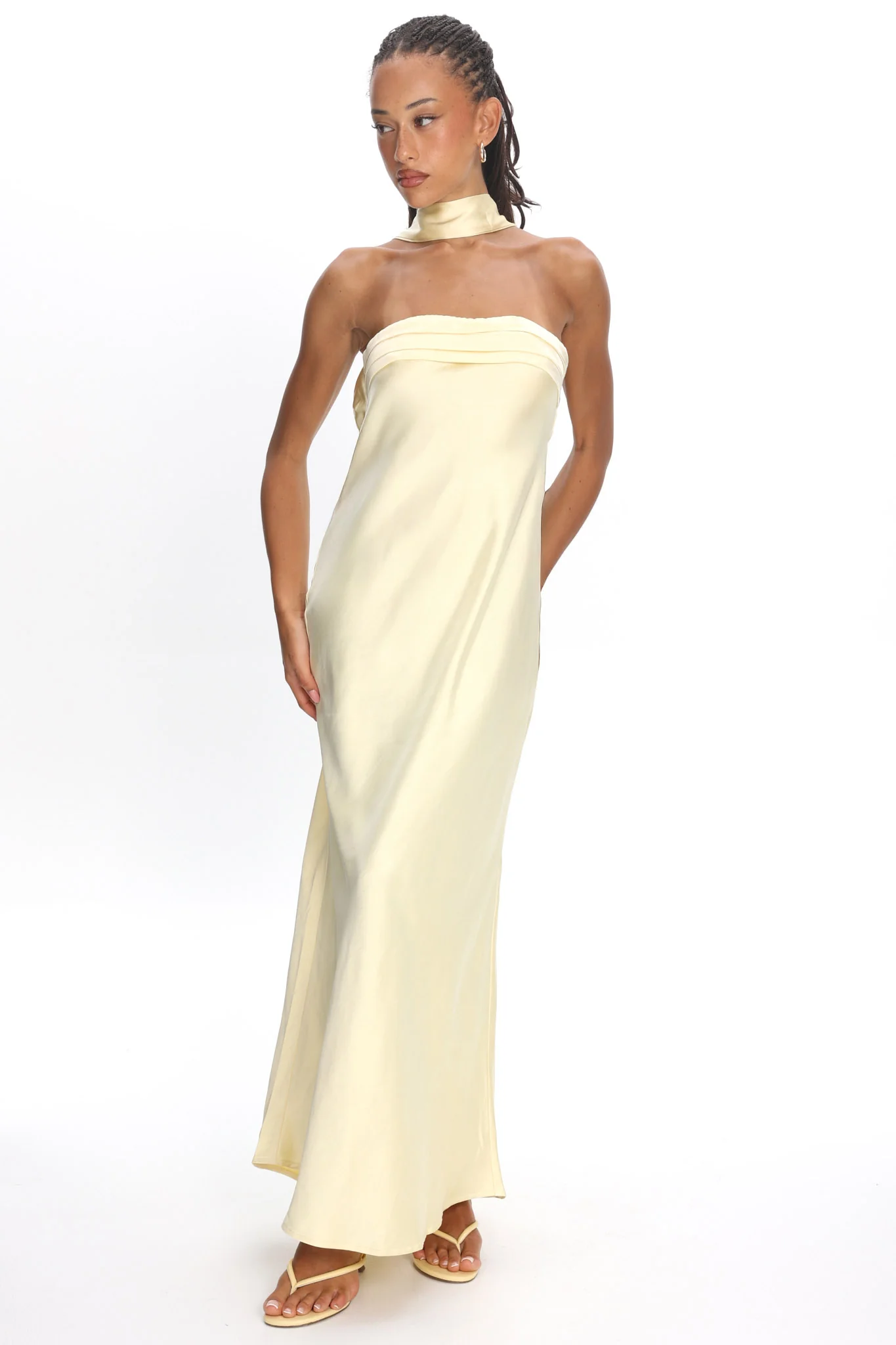 Kona Strapless Pleated Bust Satin Maxi Dress Butter - Image 6