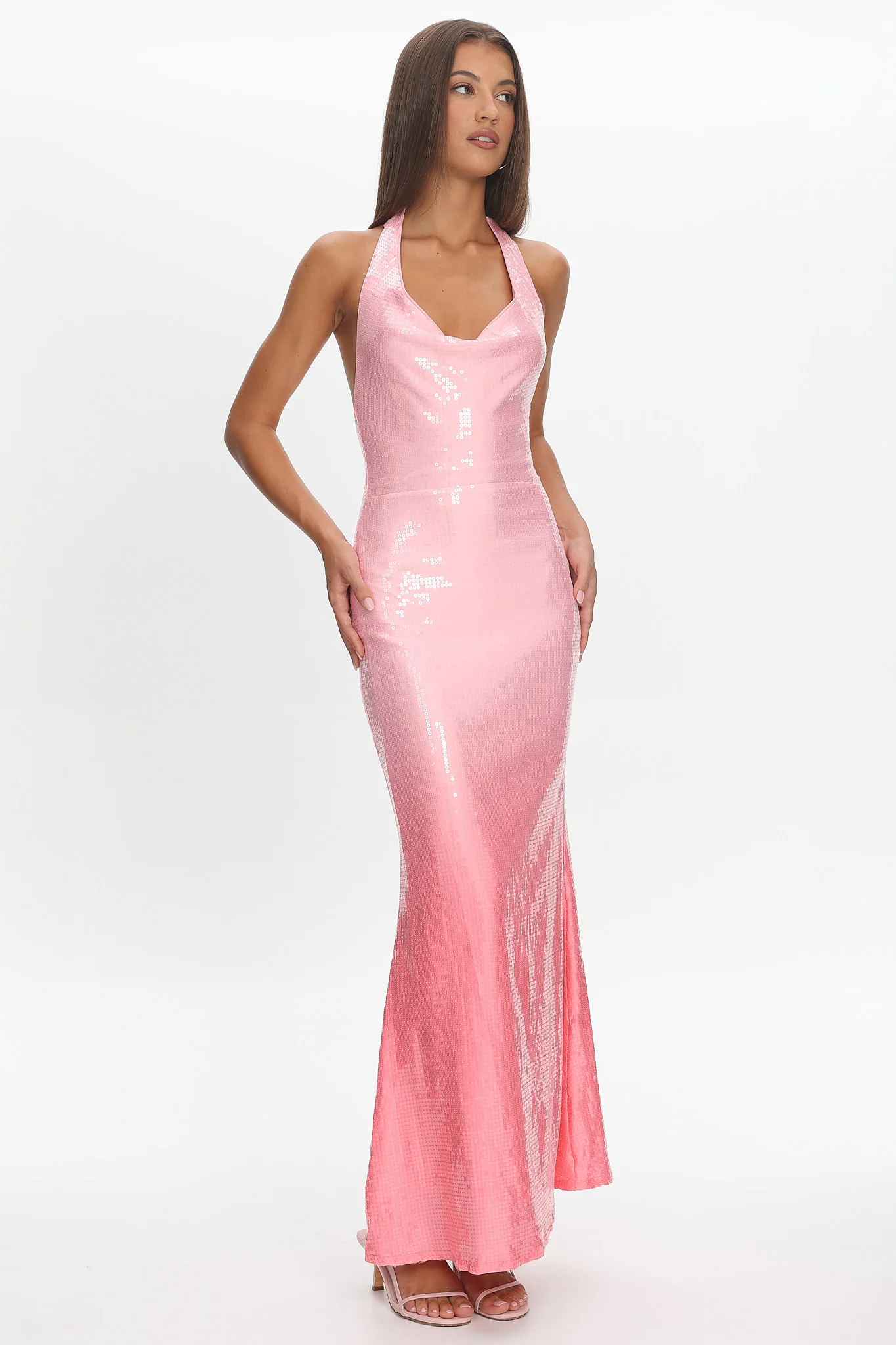 Koral Halter Sequin Maxi Dress Gradient Pink - Image 3