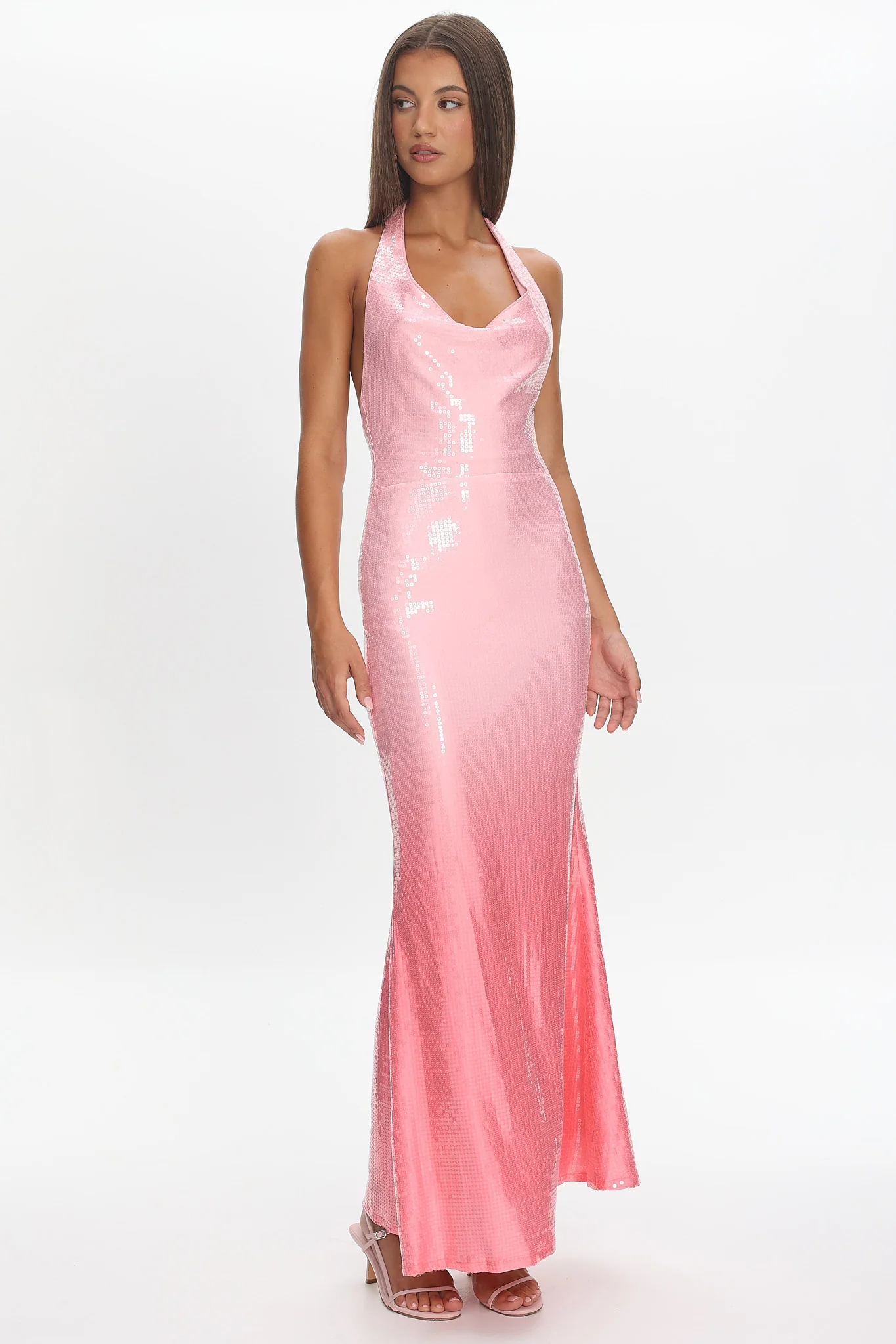 Koral Halter Sequin Maxi Dress Gradient Pink - Image 6