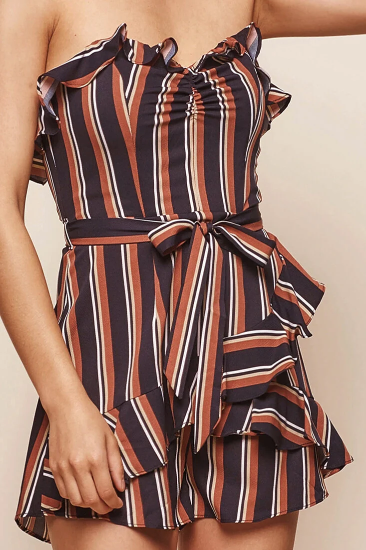 Kourtney Striped Tie Waist Romper Black - Image 6