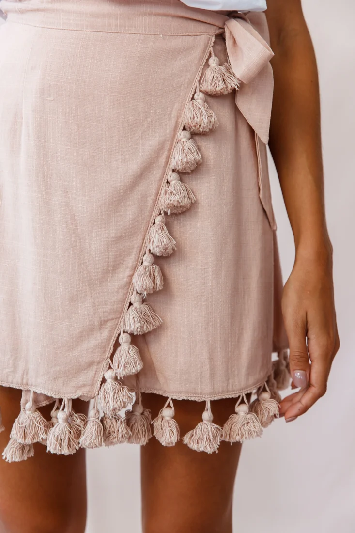Kris Tassel Trimmed Wrap Skirt Mocha - Image 4
