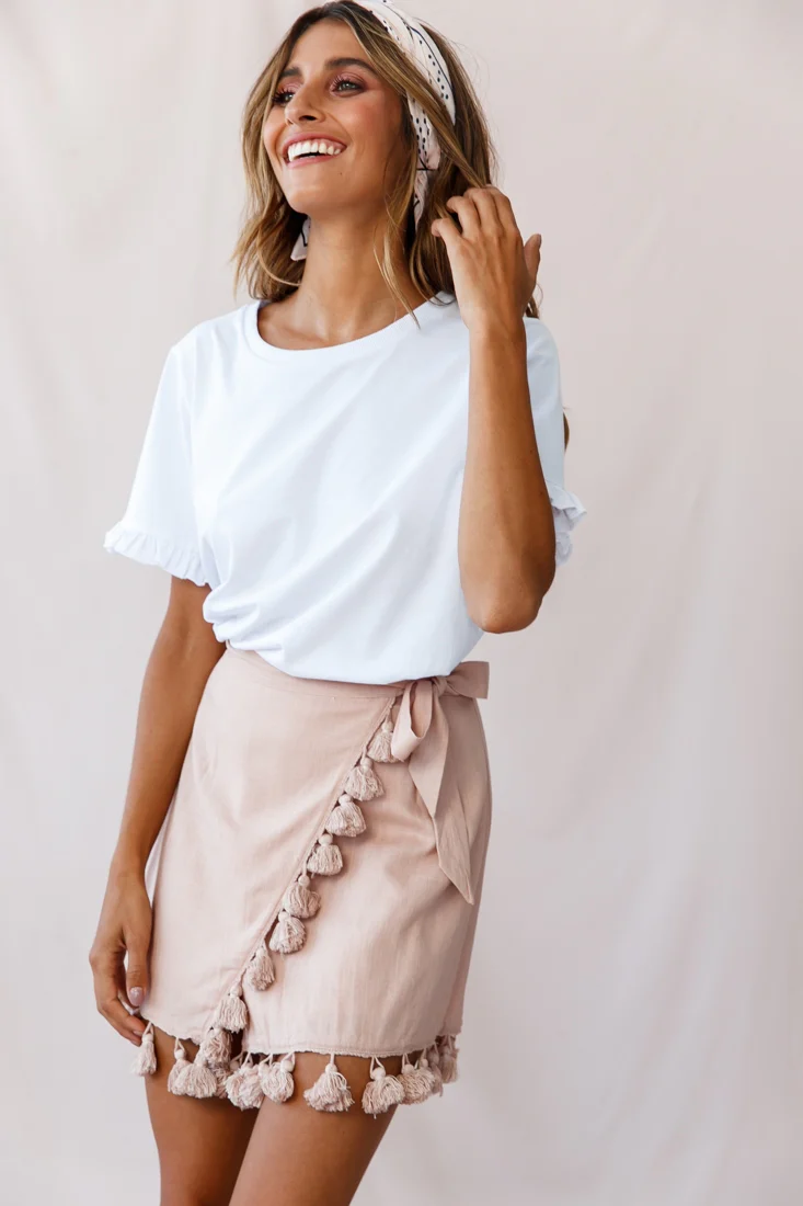 Kris Tassel Trimmed Wrap Skirt Mocha - Image 5