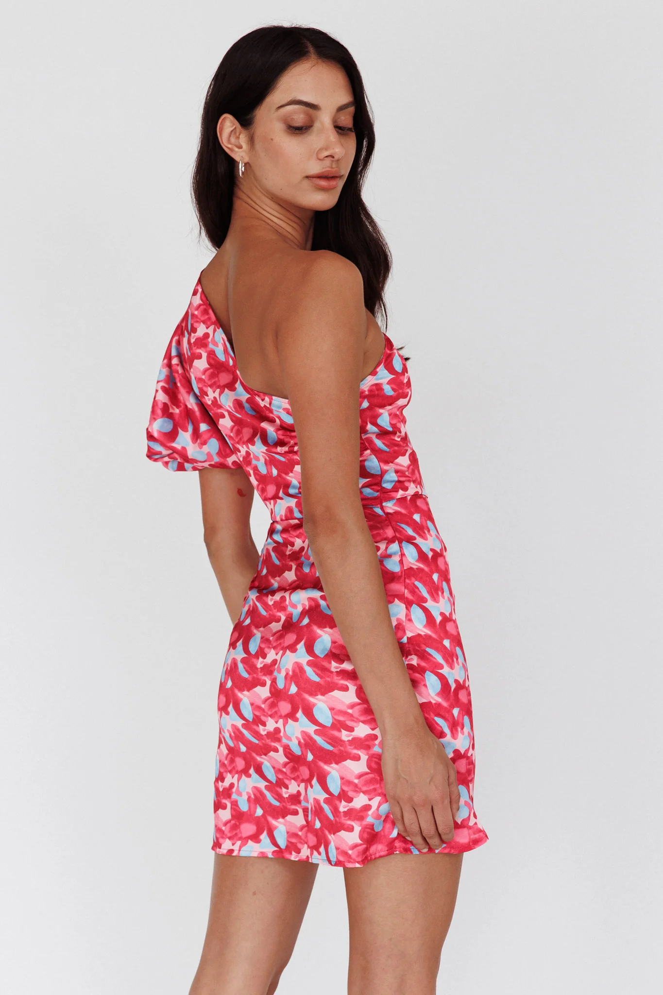 Krishna One-Shoulder Puff Sleeve Mini Dress Pink - Image 4