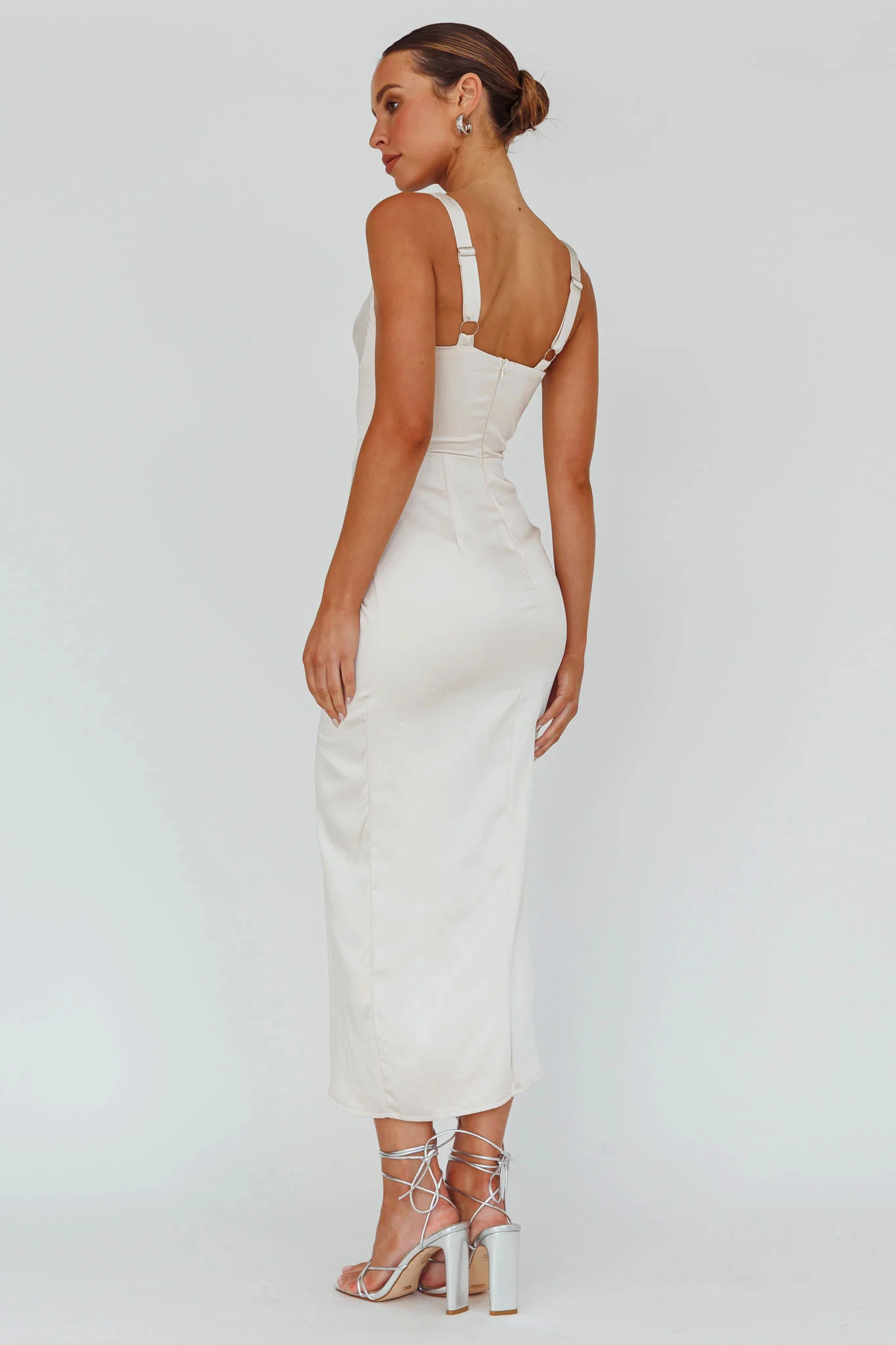 Kristin Knotted Waist Split Midi Dress Champagne - Image 2
