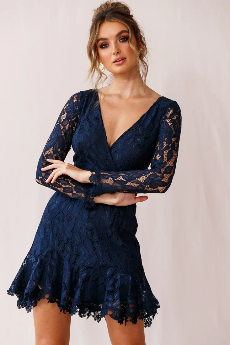 Kyle Long Sleeve Lace Dress Navy - Image 6