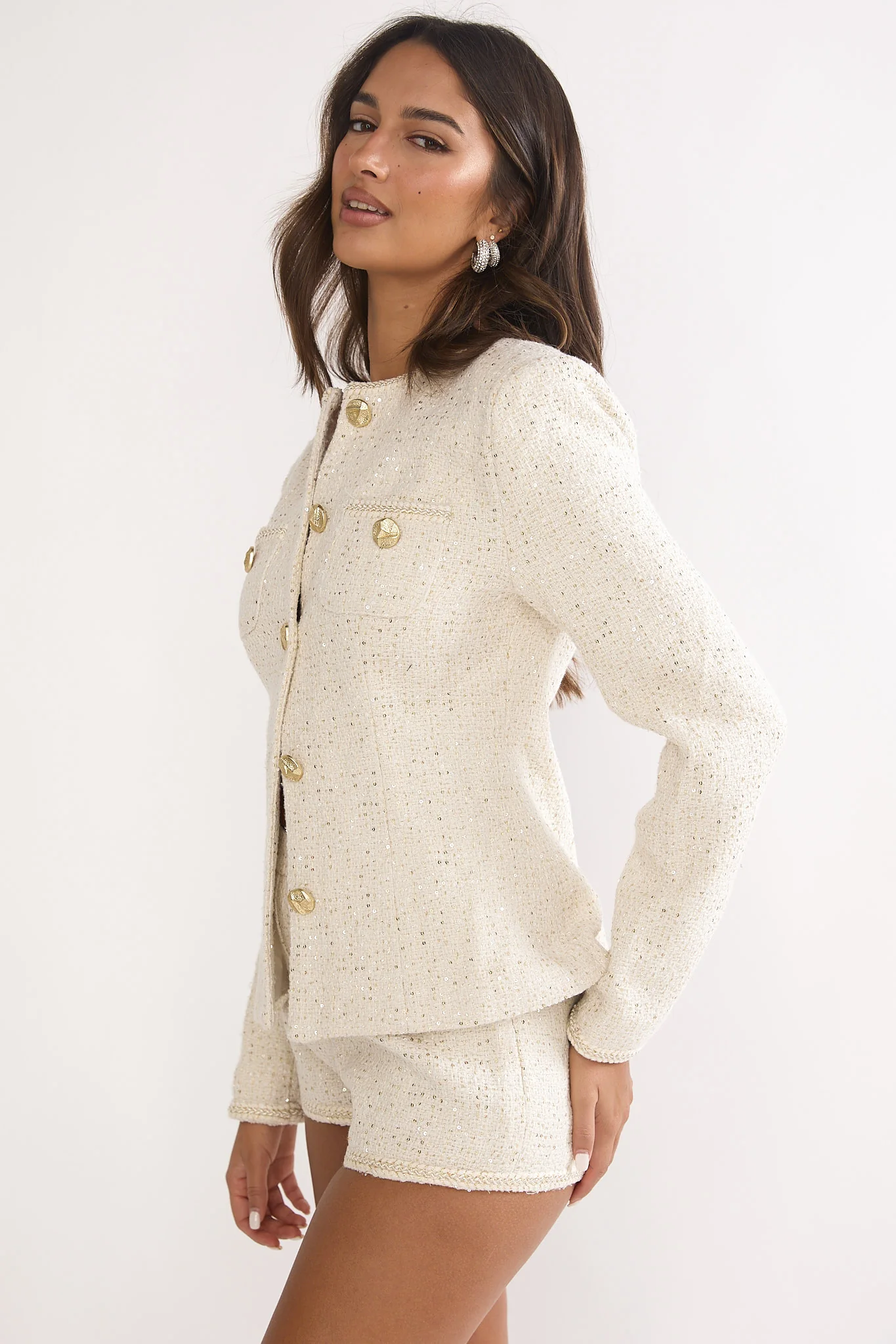 Kyomi Gold Button Tweed Jacket White Gold - Image 6