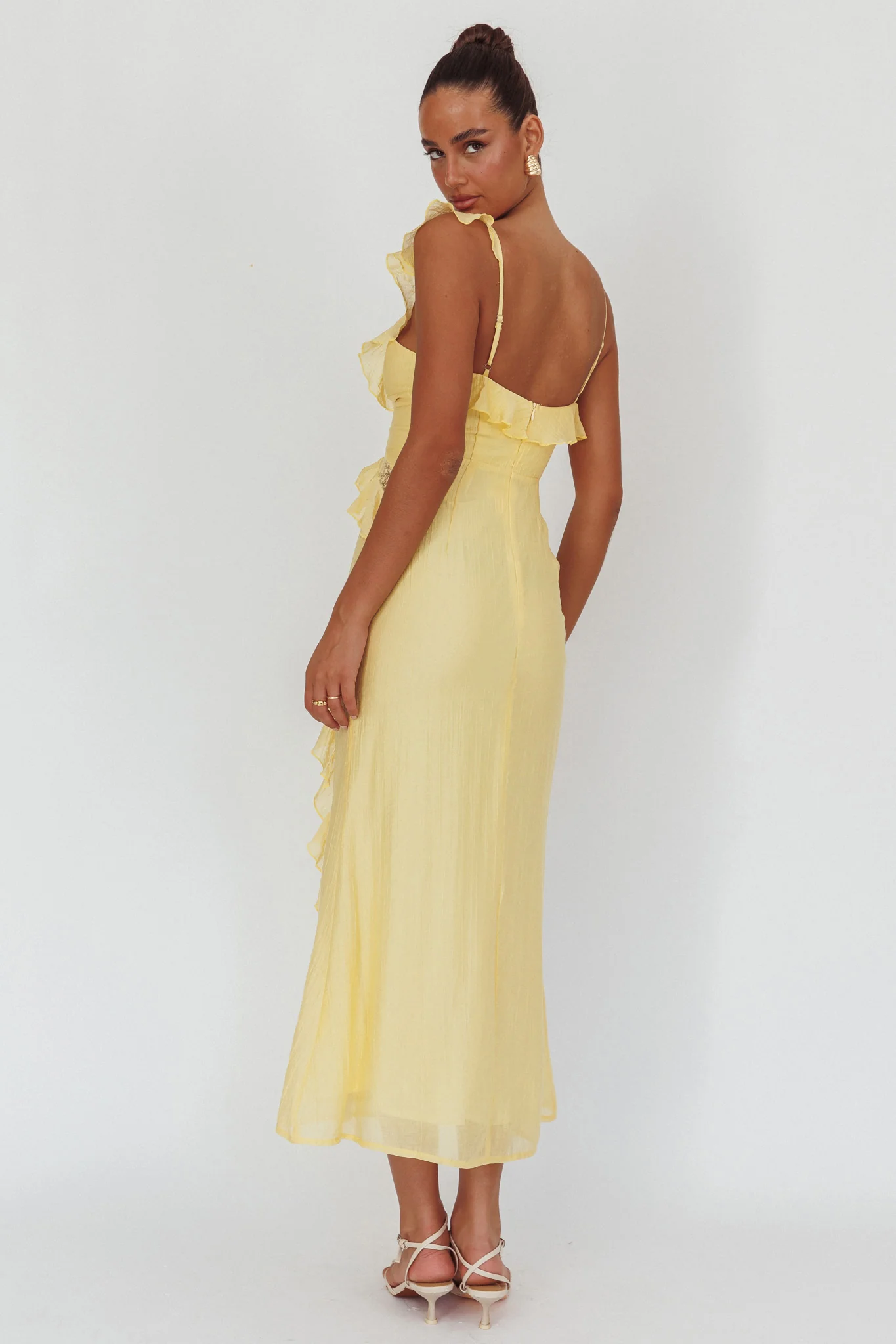 La Estrella Ruffle And Lace Trim Maxi Dress Butter - Image 2