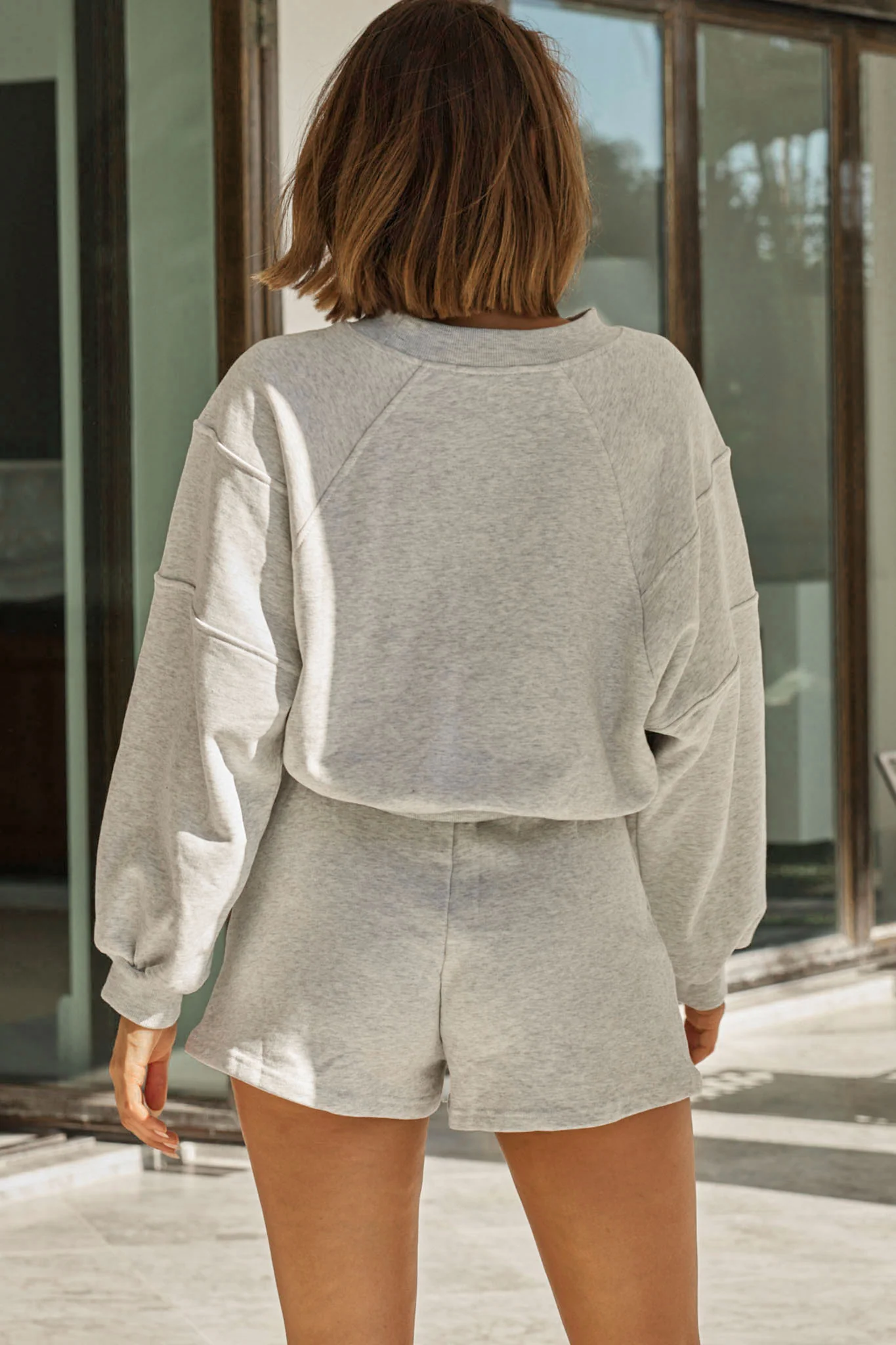 La Femme Drawstring Side Pockets Font Shorts Grey Marle - Image 2