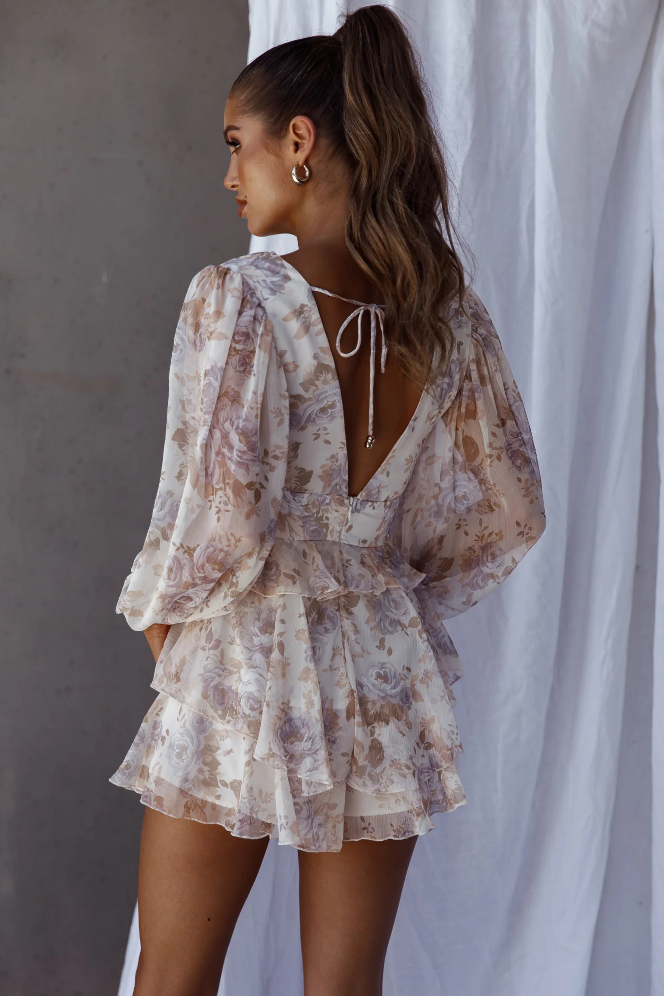 La Nena Frill Trim Flounce Romper Floral Cream - Image 2