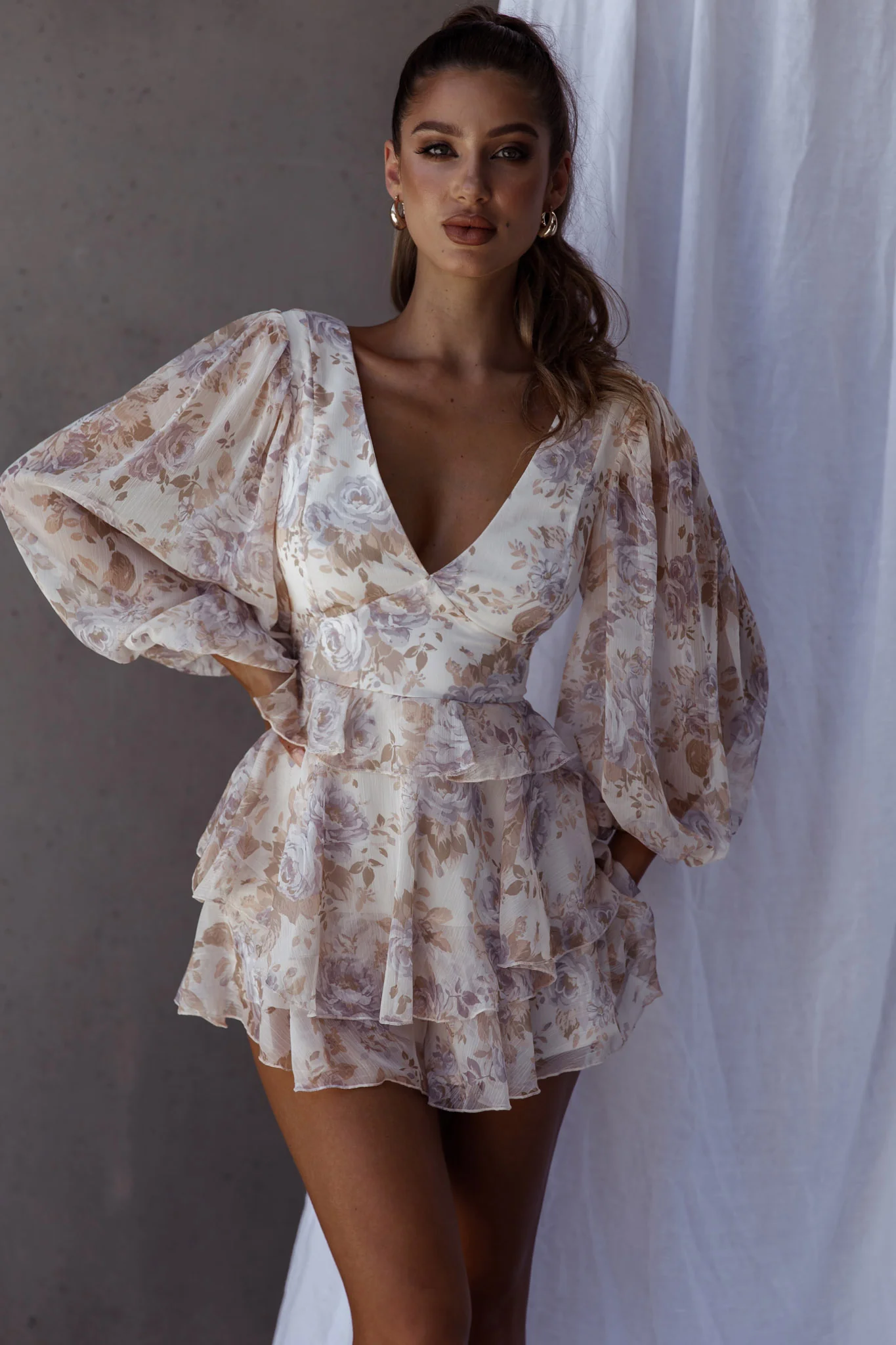 La Nena Frill Trim Flounce Romper Floral Cream - Image 5